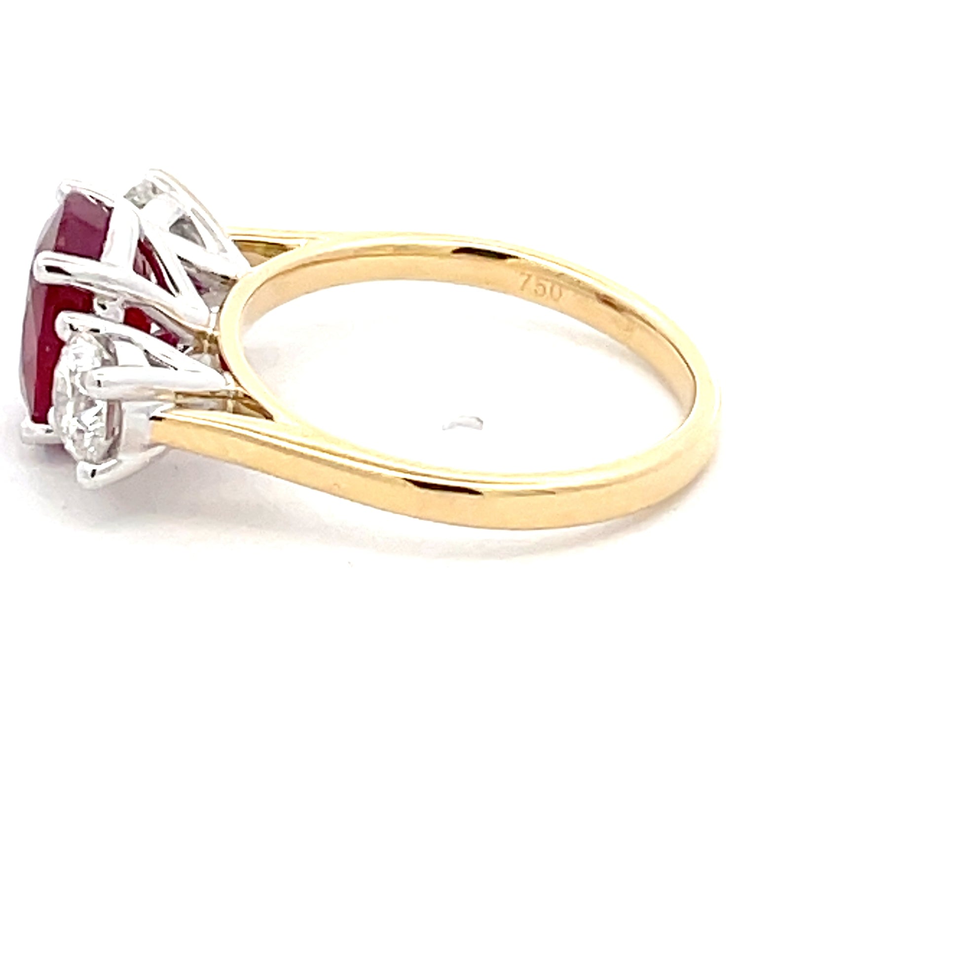 Ruby and Round Brilliant Cut Diamond 3 Stone ring  Gardiner Brothers   