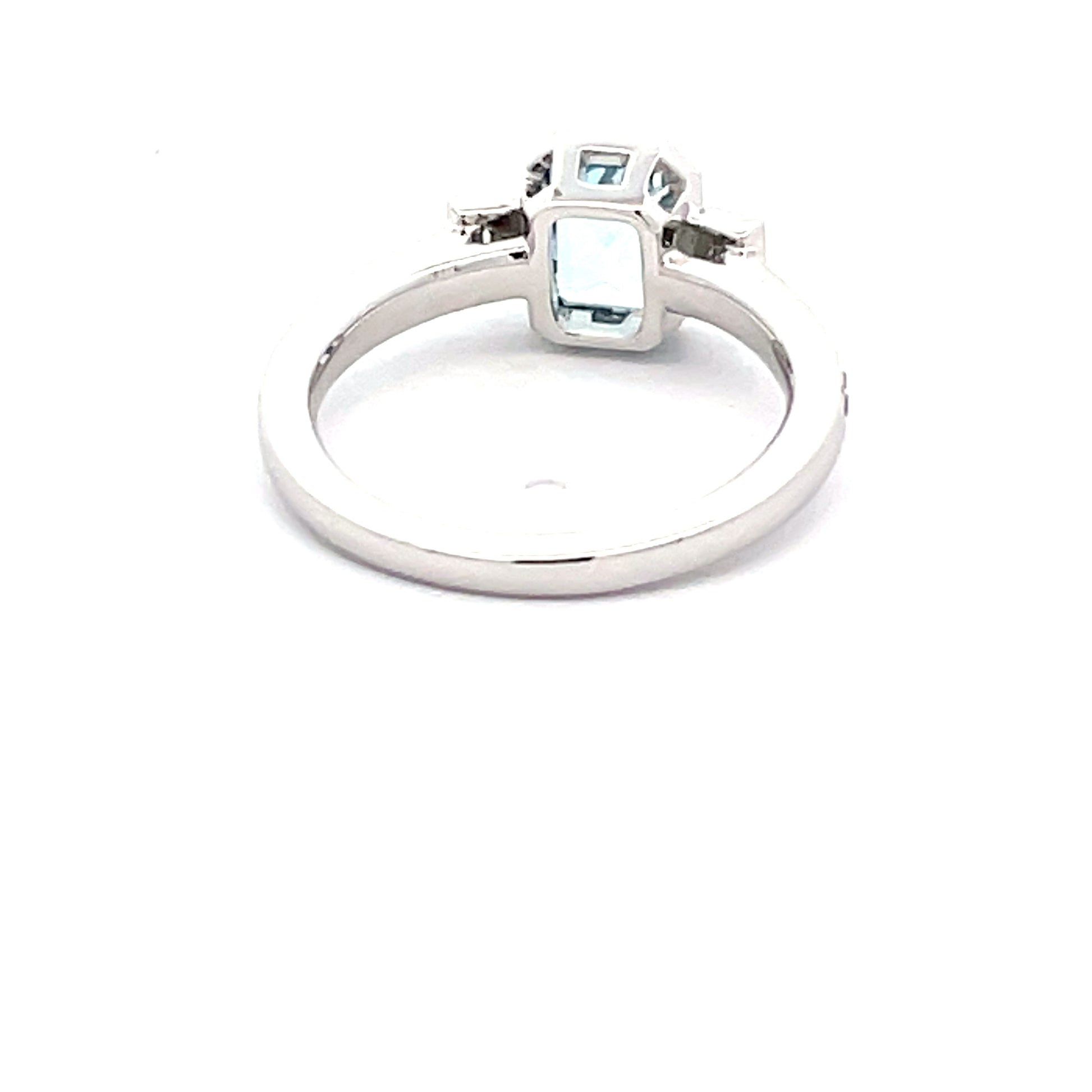Aquamarine and Diamond 3 Stone Ring with Diamond Set shoulders.  Gardiner Brothers   