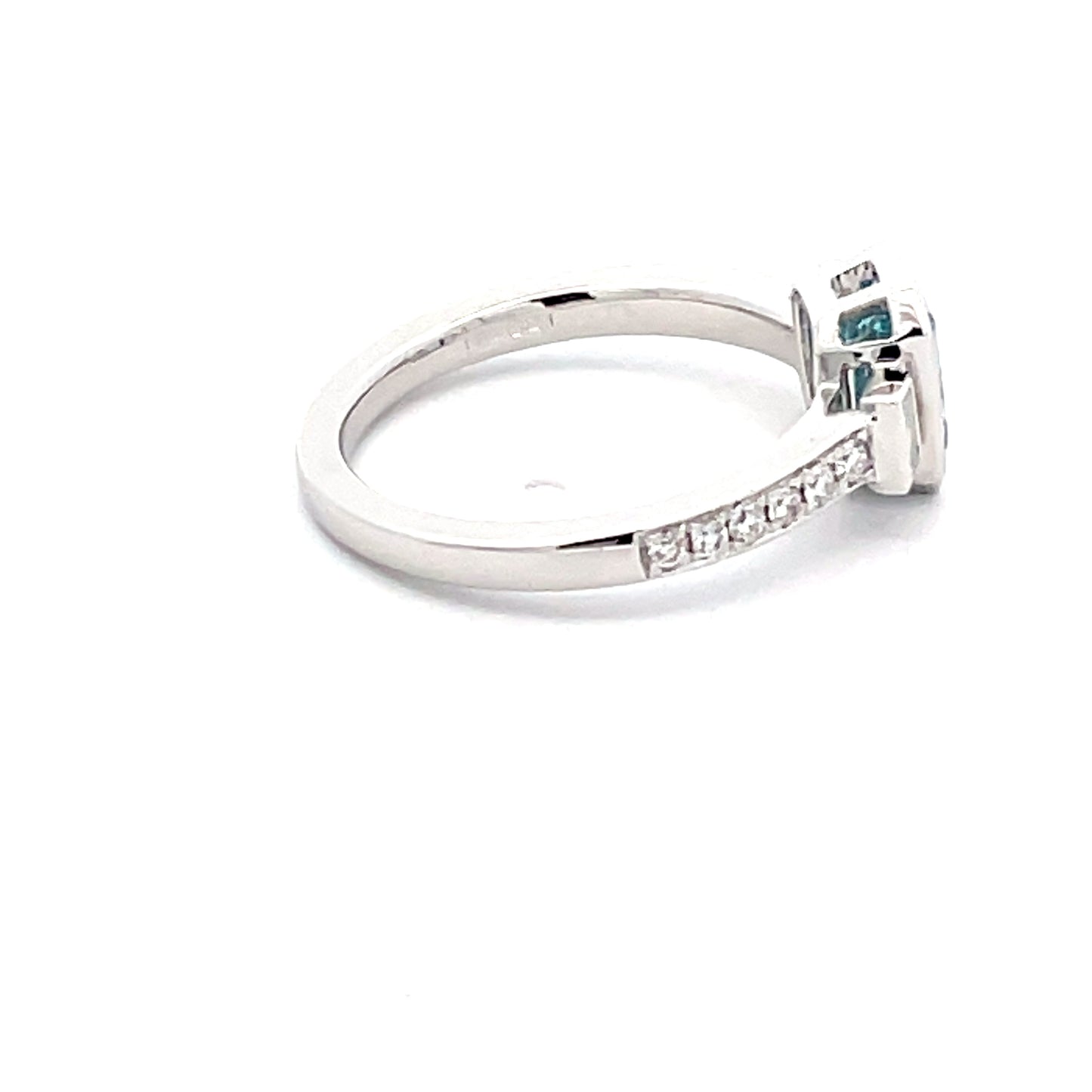 Aquamarine and Diamond 3 Stone Ring with Diamond Set shoulders. Gardiner Brothers