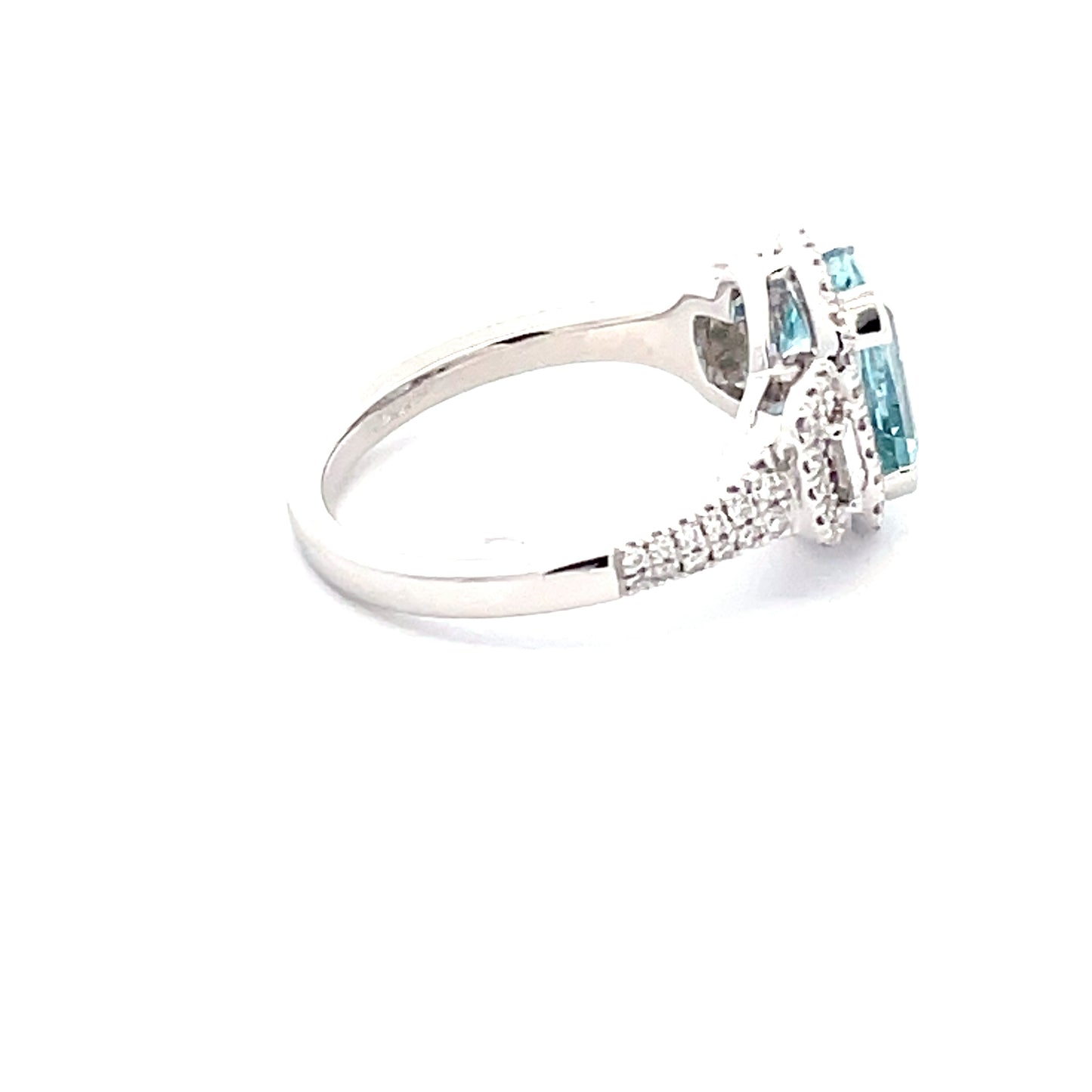 Aquamarine and Diamond 3 stone halo style ring Gardiner Brothers