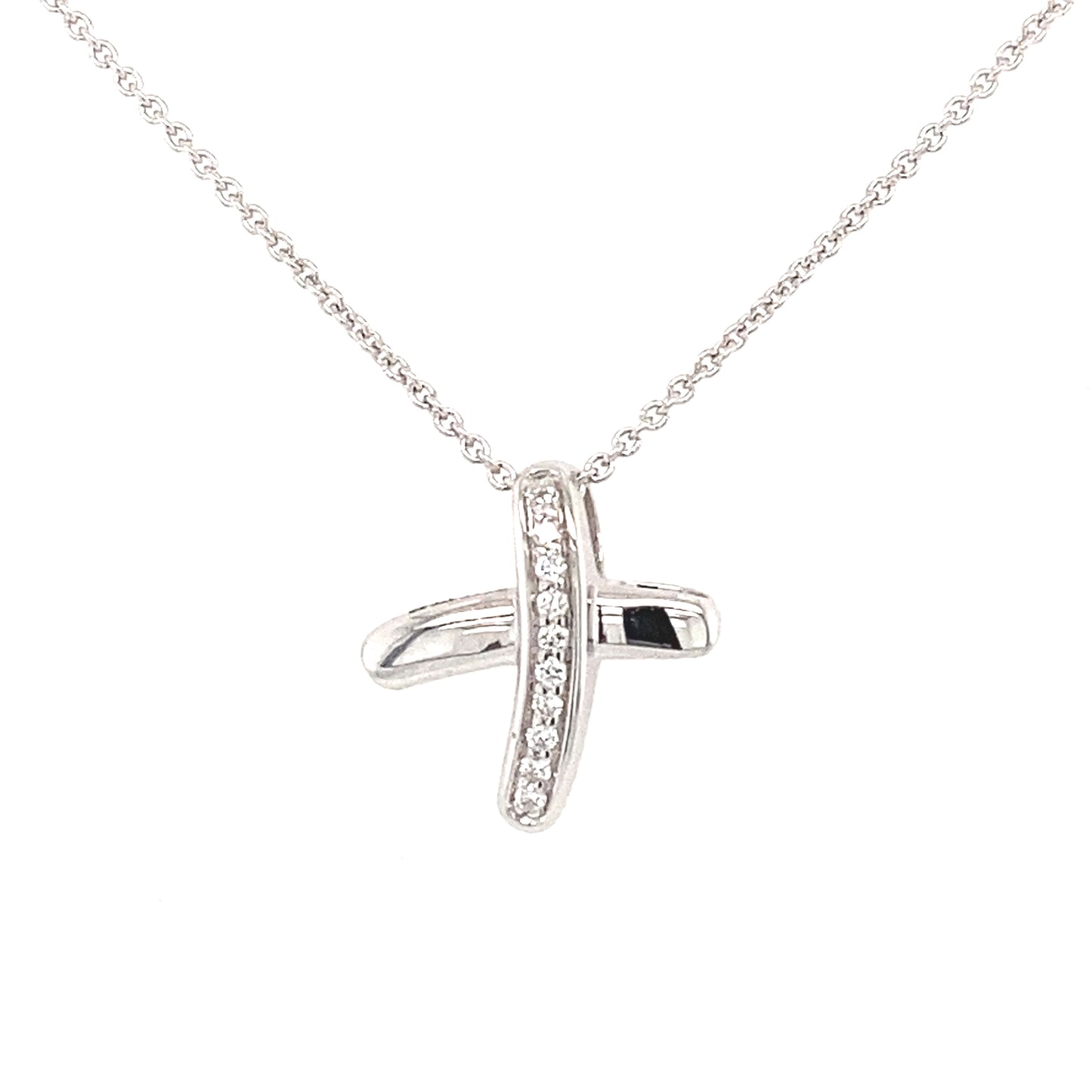 White Gold Diamond Set Crossover 'X' Pendant Gardiner Brothers