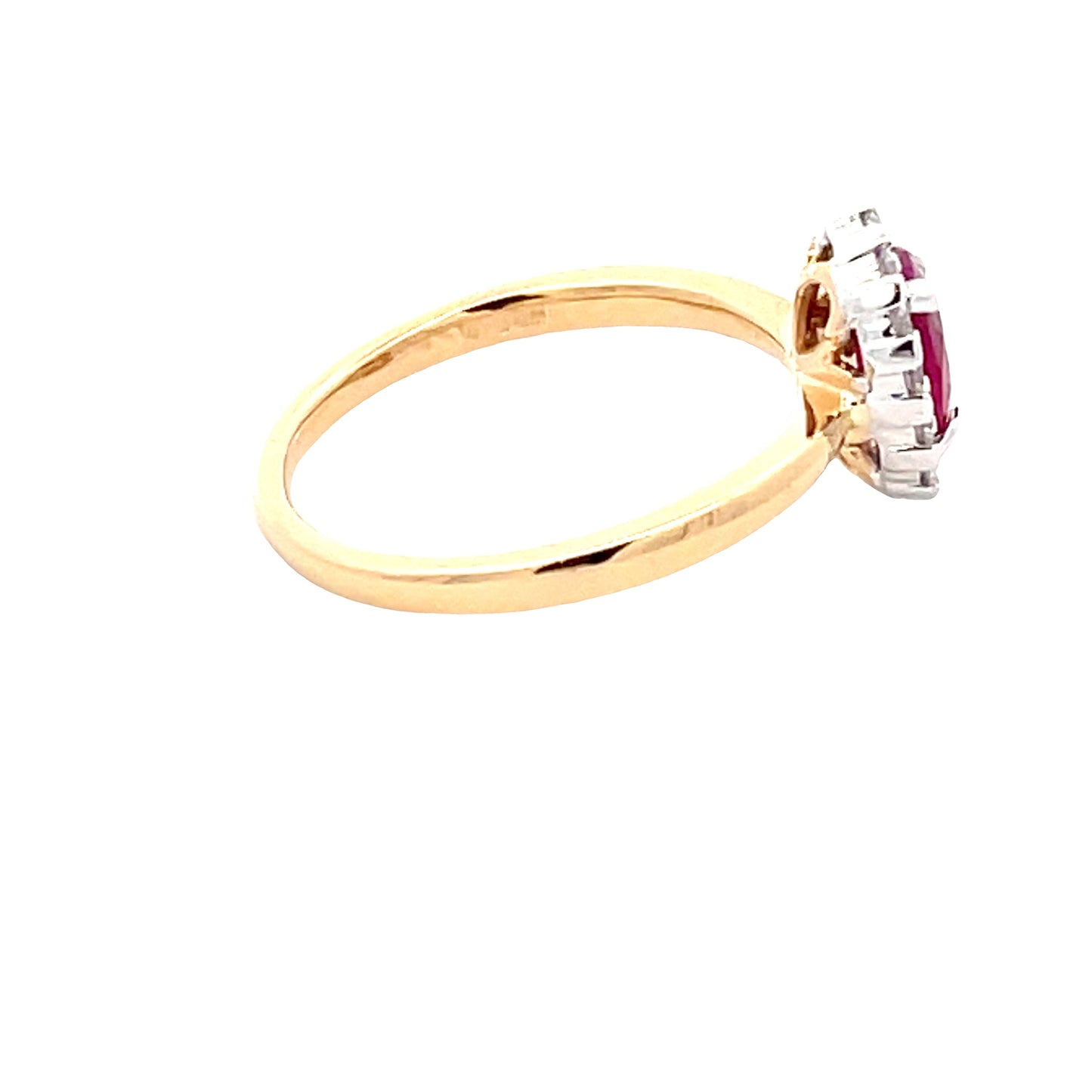 Ruby and round brilliant cut diamond halo cluster style ring Gardiner Brothers