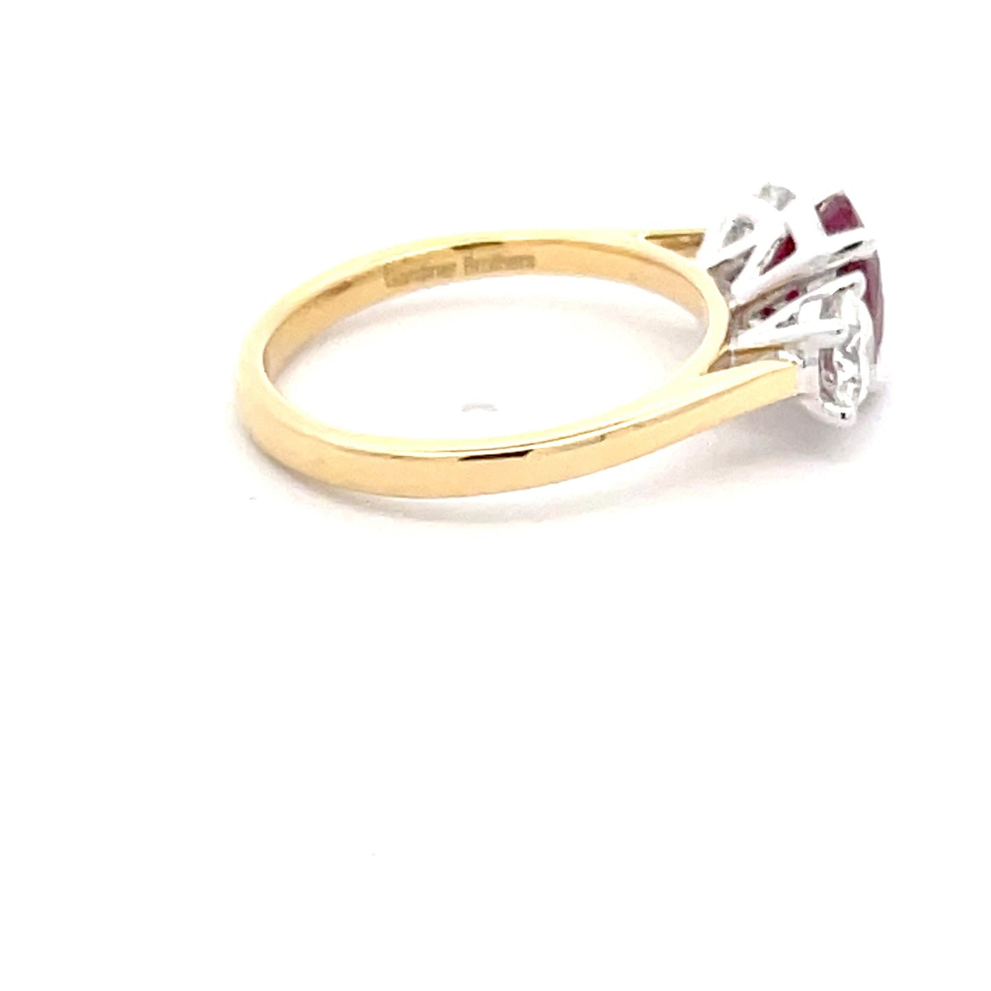 Ruby and Round Brilliant Cut Diamond 3 Stone Ring Gardiner Brothers