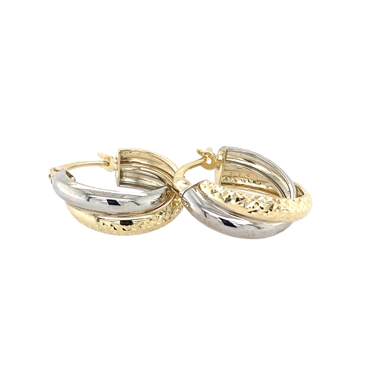 Yellow and White Gold 2 Strand Diamond Cut Hoop Earrings Gardiner Brothers
