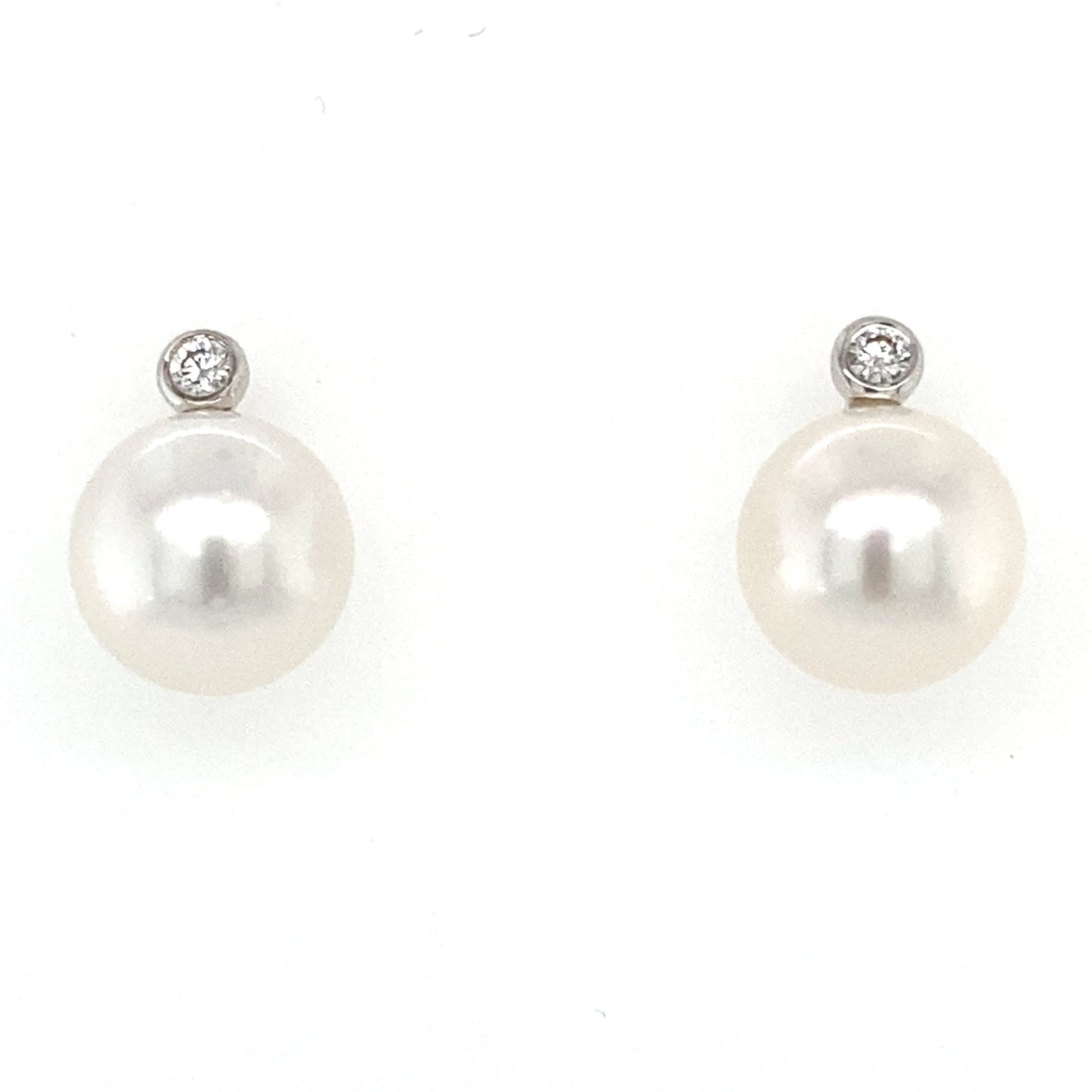 Akoya 10mm Pearl and Round Brilliant Cut Diamond Earrings Gardiner Brothers
