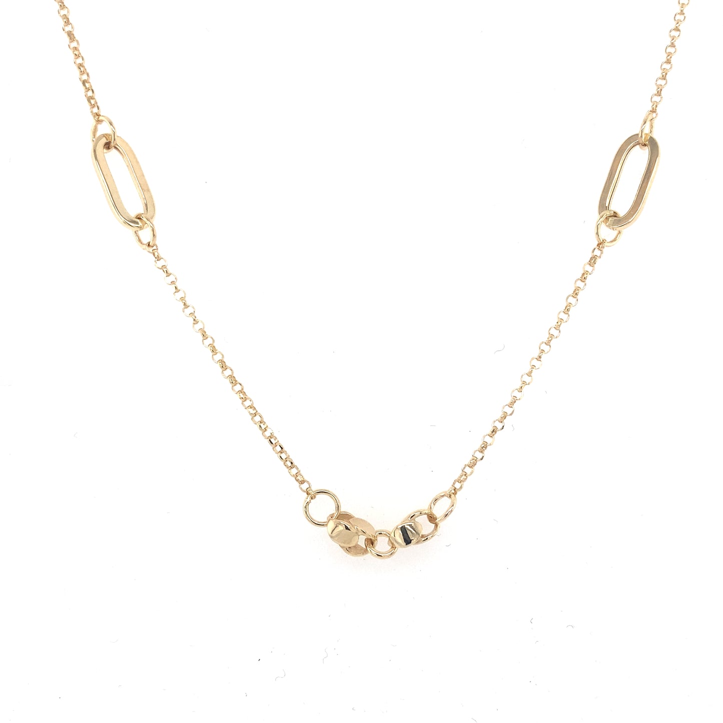 Yellow Gold Oval and Fancy Link Station Link Necklace Gardiner Brothers