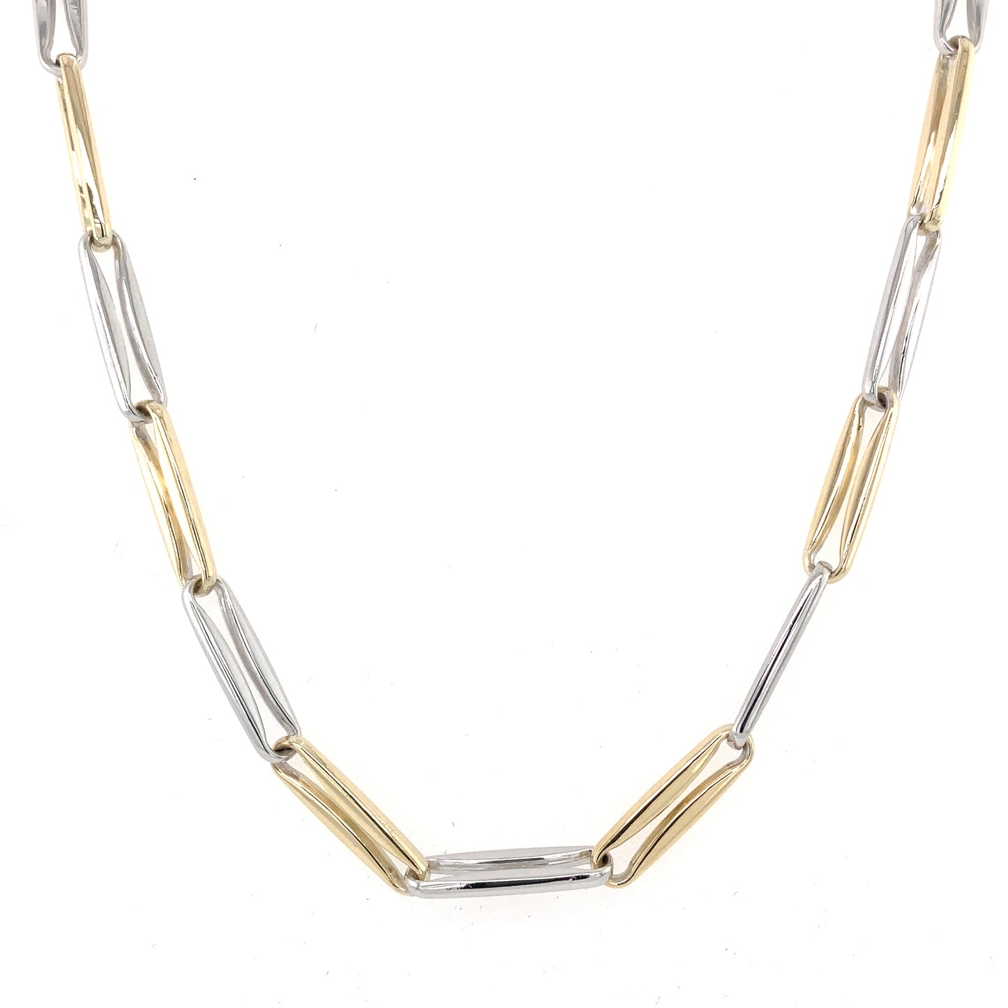 Yellow and White Gold Open Oblong Link Necklet Gardiner Brothers