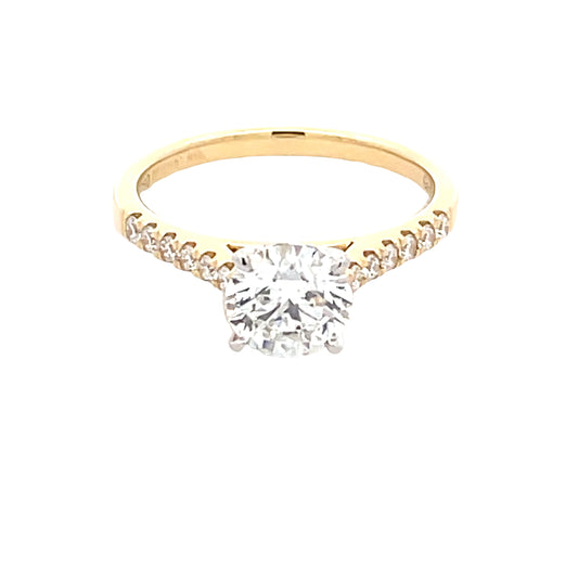 Round Brilliant Cut Diamond Solitaire ring with diamond set shoulders - 1.43cts  Gardiner Brothers   