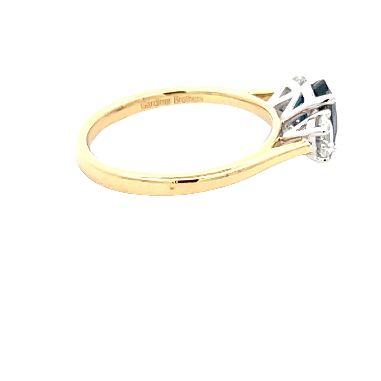 Oval Sapphire and Round Brilliant Cut Diamond 3 Stone Ring gardiner-brothers