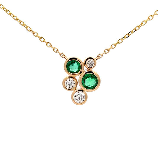 Emerald and round brilliant cut diamond bubble style pendant
