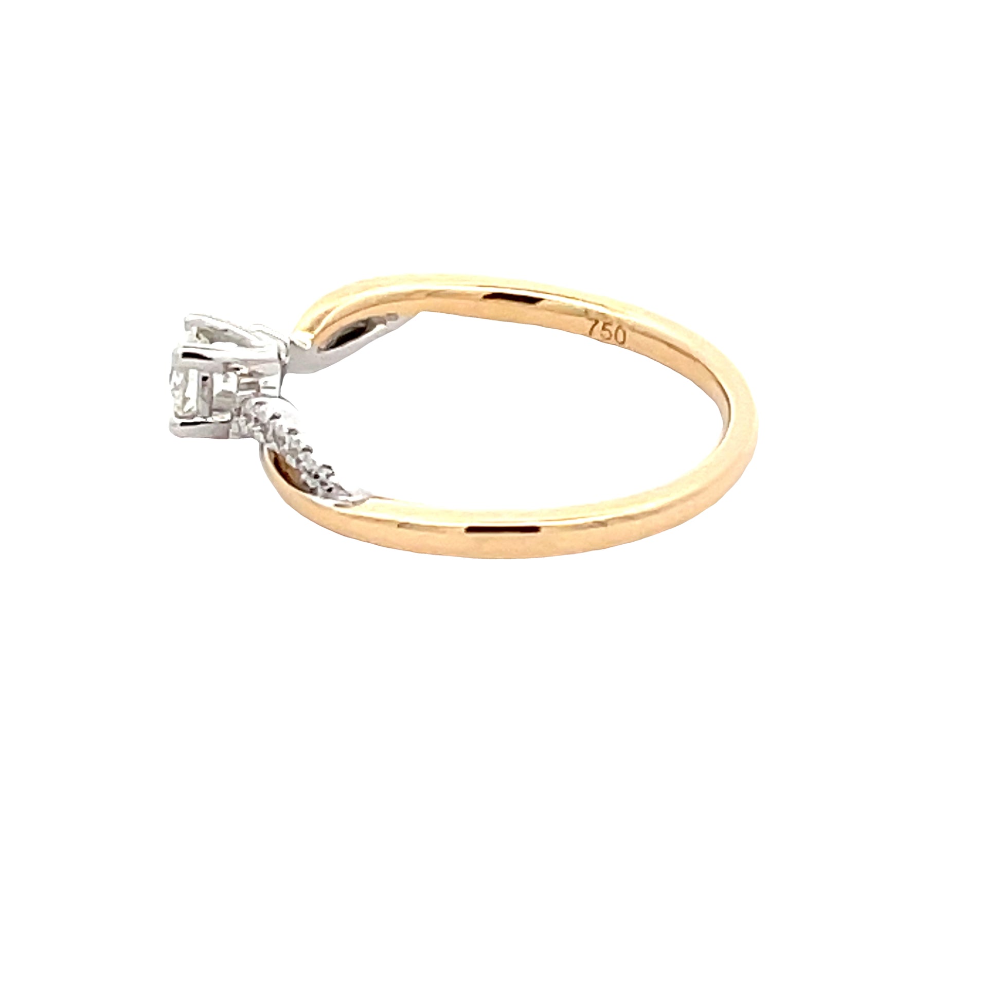 Round Brilliant Cut Diamond Solitaire Ring with cross-over diamond set shoulders  Gardiner Brothers   