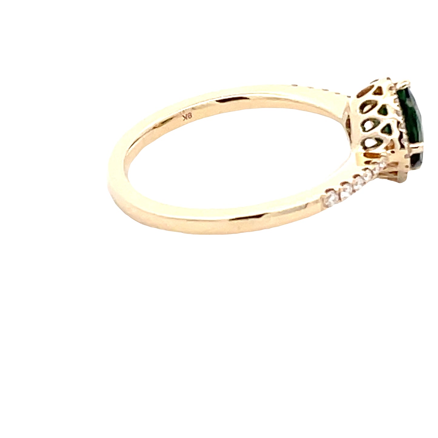 Green Tourmaline and round brilliant cut diamond halo cluster ring Gardiner Brothers