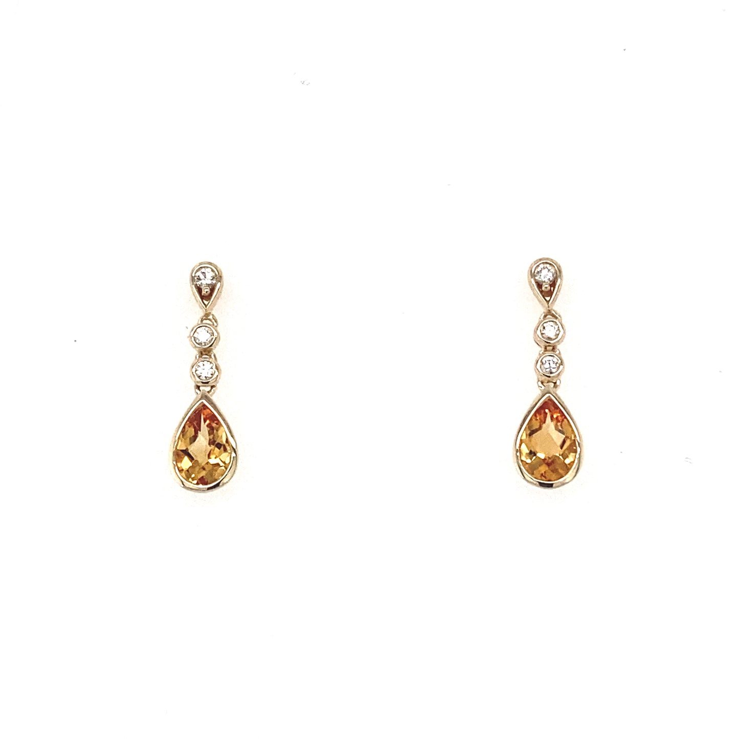 Yellow Gold Pear Shaped Citrine and Diamond Earrings Gardiner Brothers