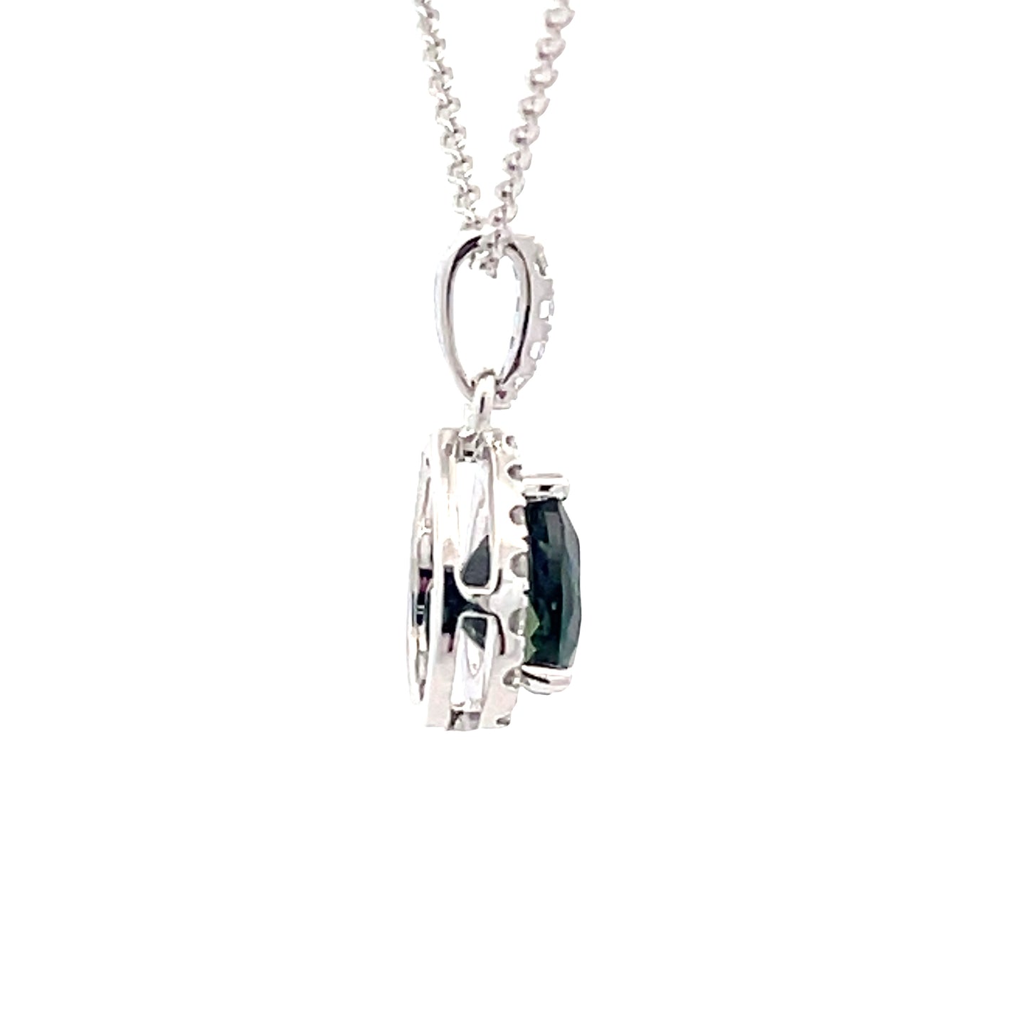 Pear Shaped Teal Sapphire Halo Style Pendant Gardiner Brothers