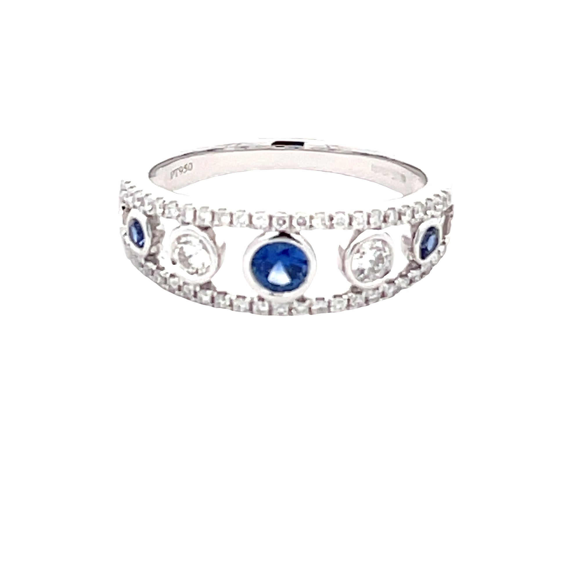 Round Sapphire and round brilliant cut diamond fancy style dress ring  Gardiner Brothers   