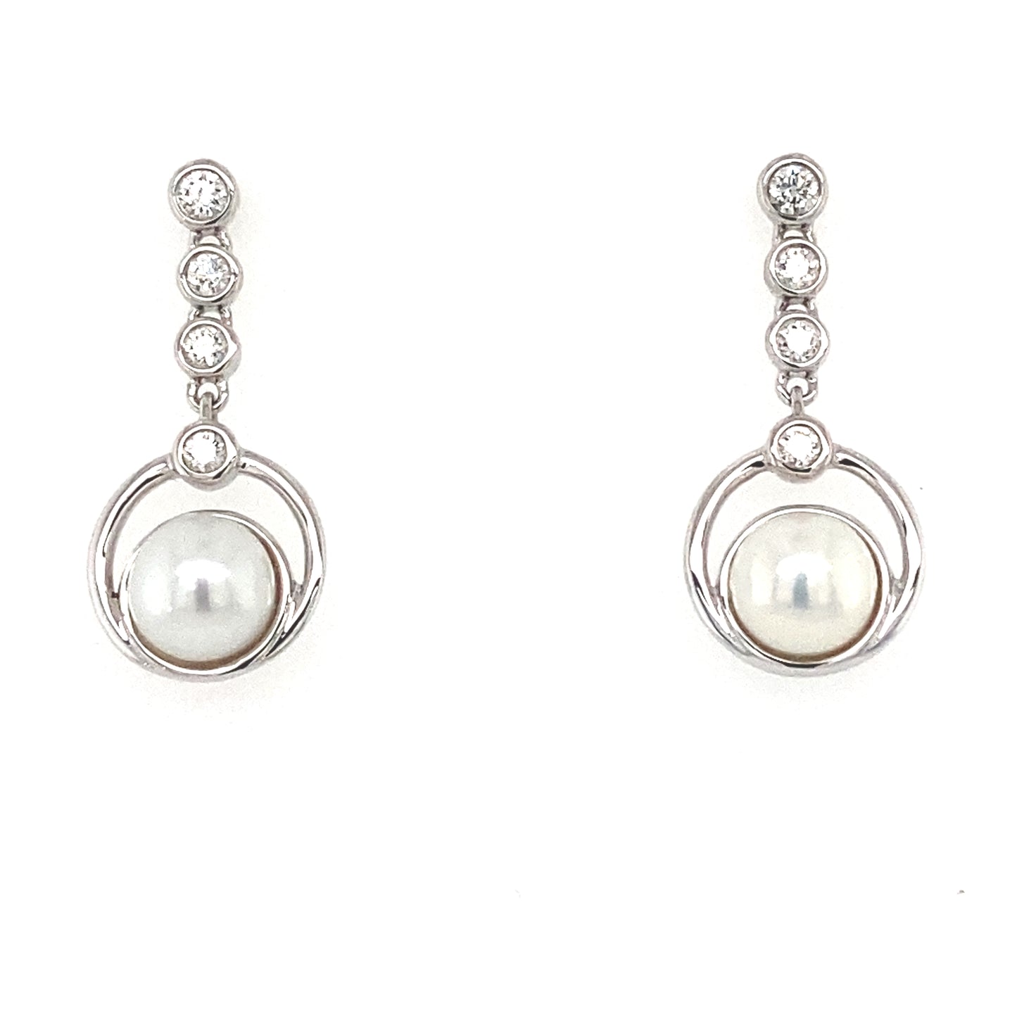 White Gold Fancy Diamond Drop Pearl Earrings Gardiner Brothers