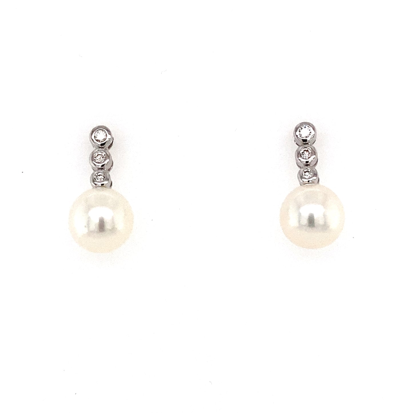 White Gold 3 Diamond Pearl Drop Earrings Gardiner Brothers