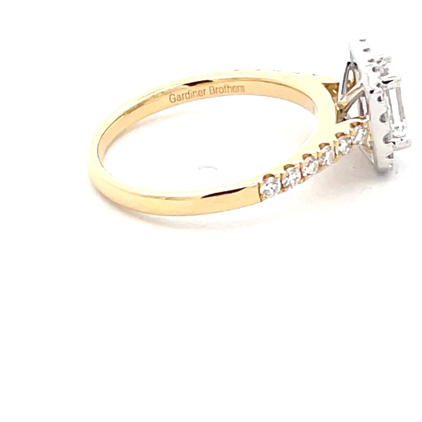 Emerald cut diamond halo cluster style ring - 1.22cts Gardiner Brothers