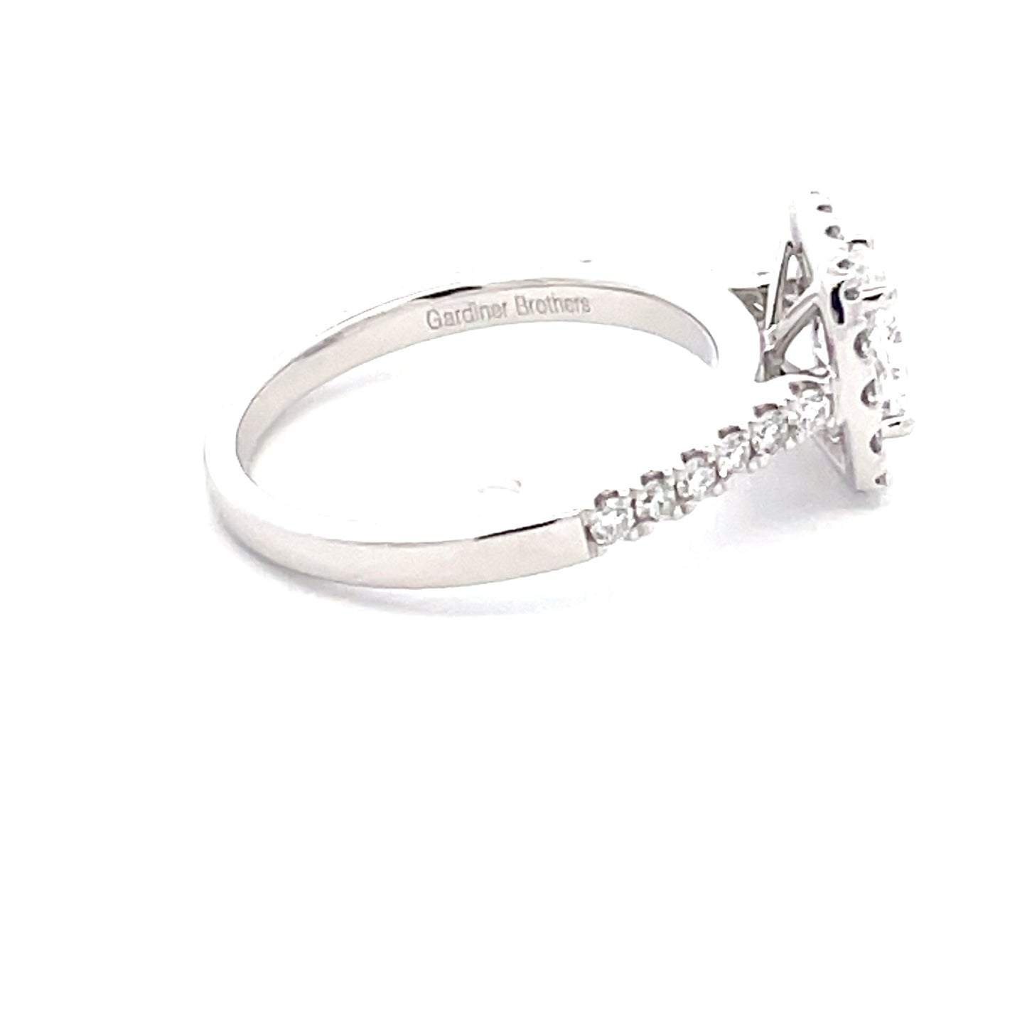 Cushion shaped diamond halo cluster style ring - 1.18cts Gardiner Brothers