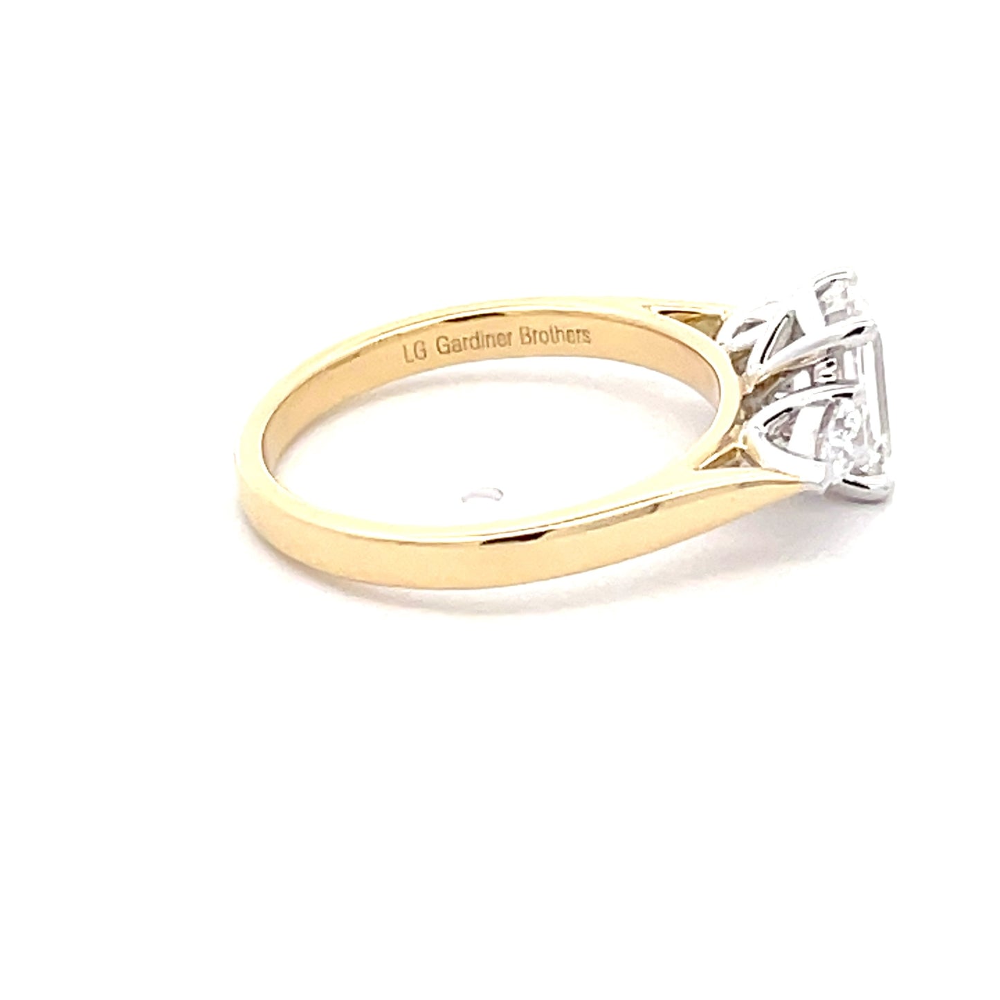 Lab grown Emerald and Pear Shaped Diamond 3 Stone Ring - 1.50cts Gardiner Brothers