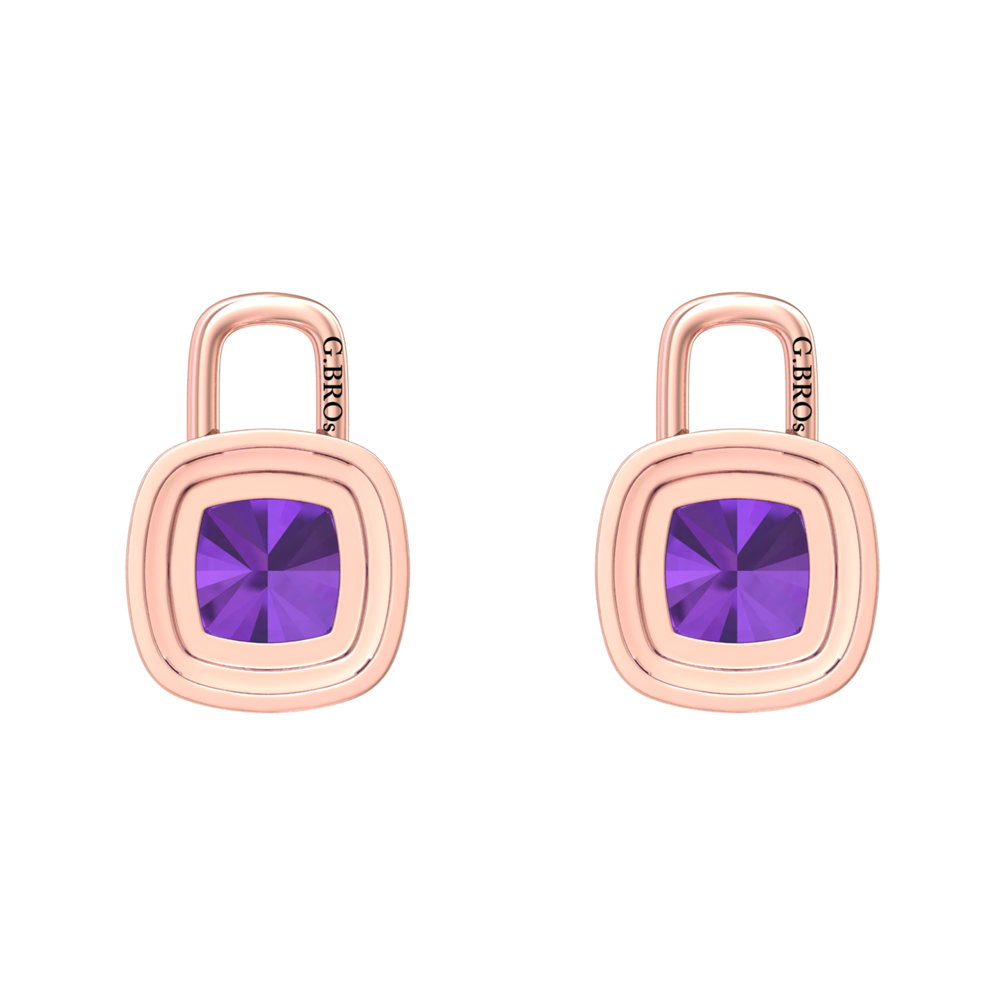 Nova diamond set earrings attachments set with a cushion shaped Amethyst Gardiner Brothers