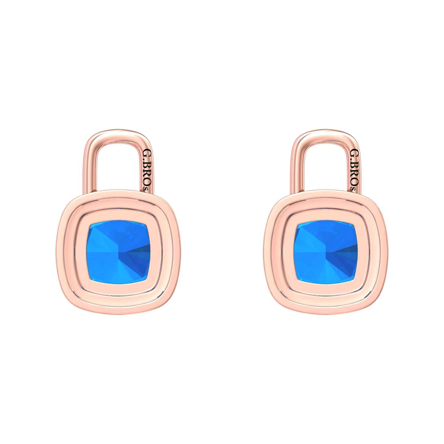 Nova diamond set earrings attachments set with a cushion shaped Swiss Blue Topaz Gardiner Brothers