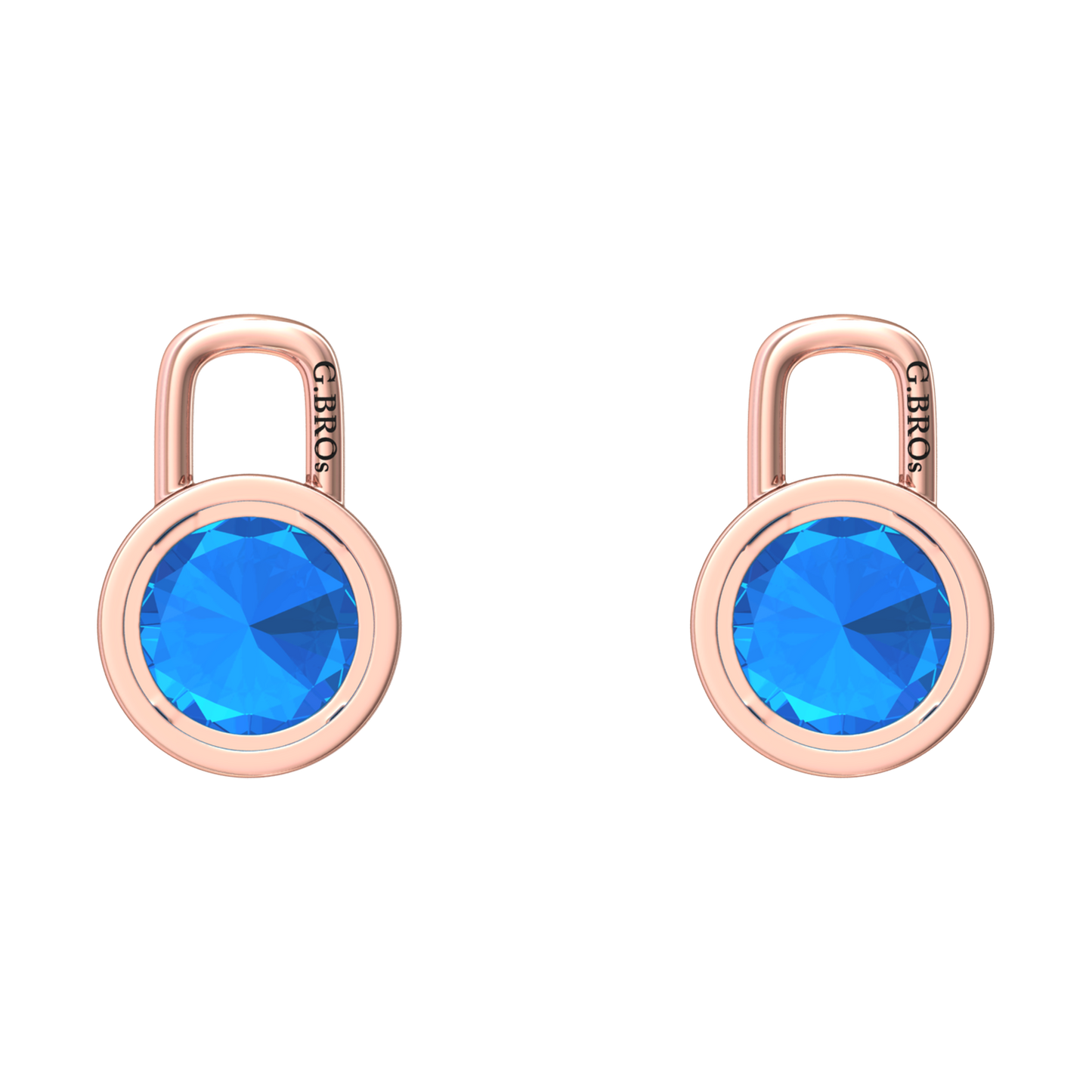 Nova earring attachments in a plain bezel setting with round Swiss Blue Topaz Gardiner Brothers