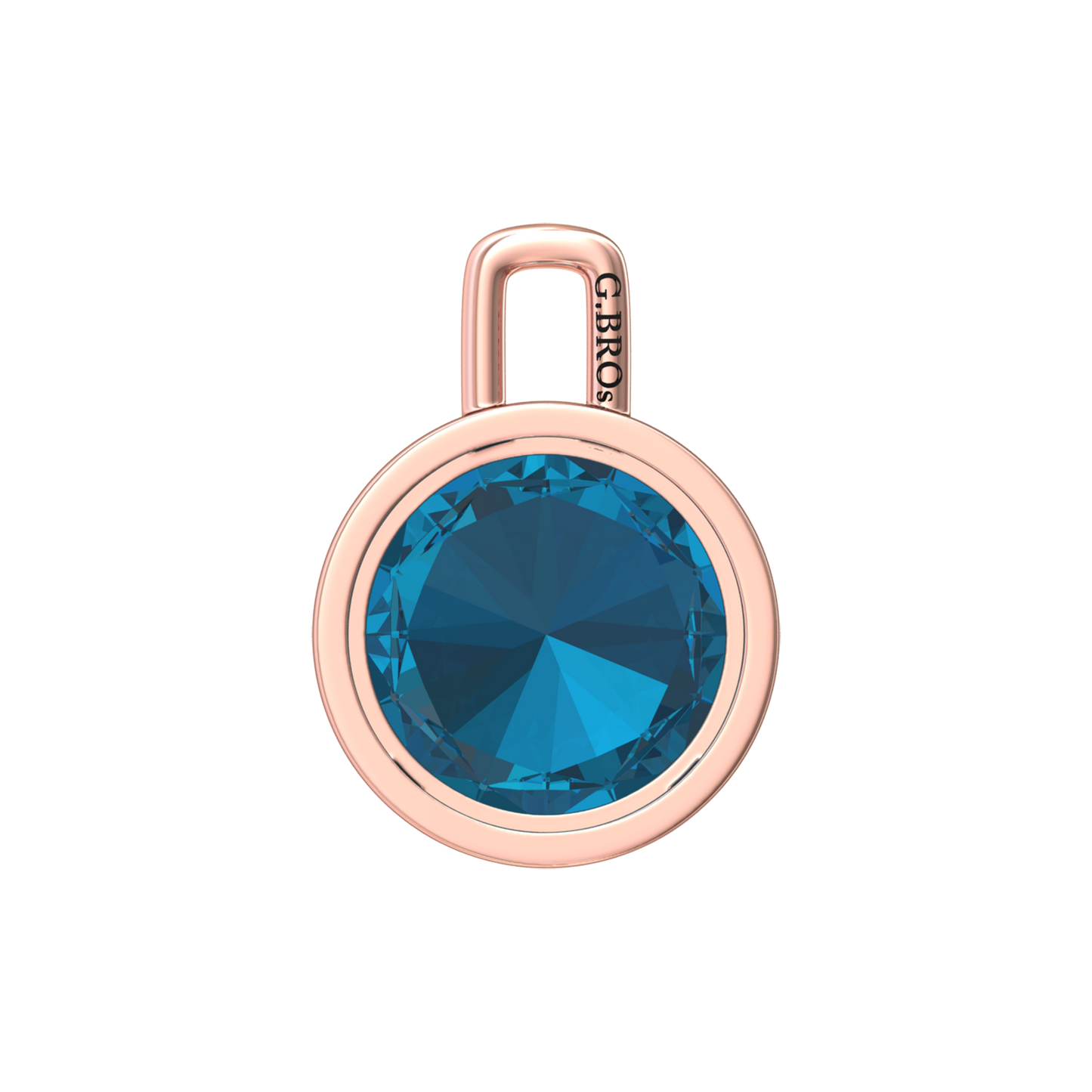 Nova pendant attachment in a plain bezel setting with round London Blue Topaz Gardiner Brothers