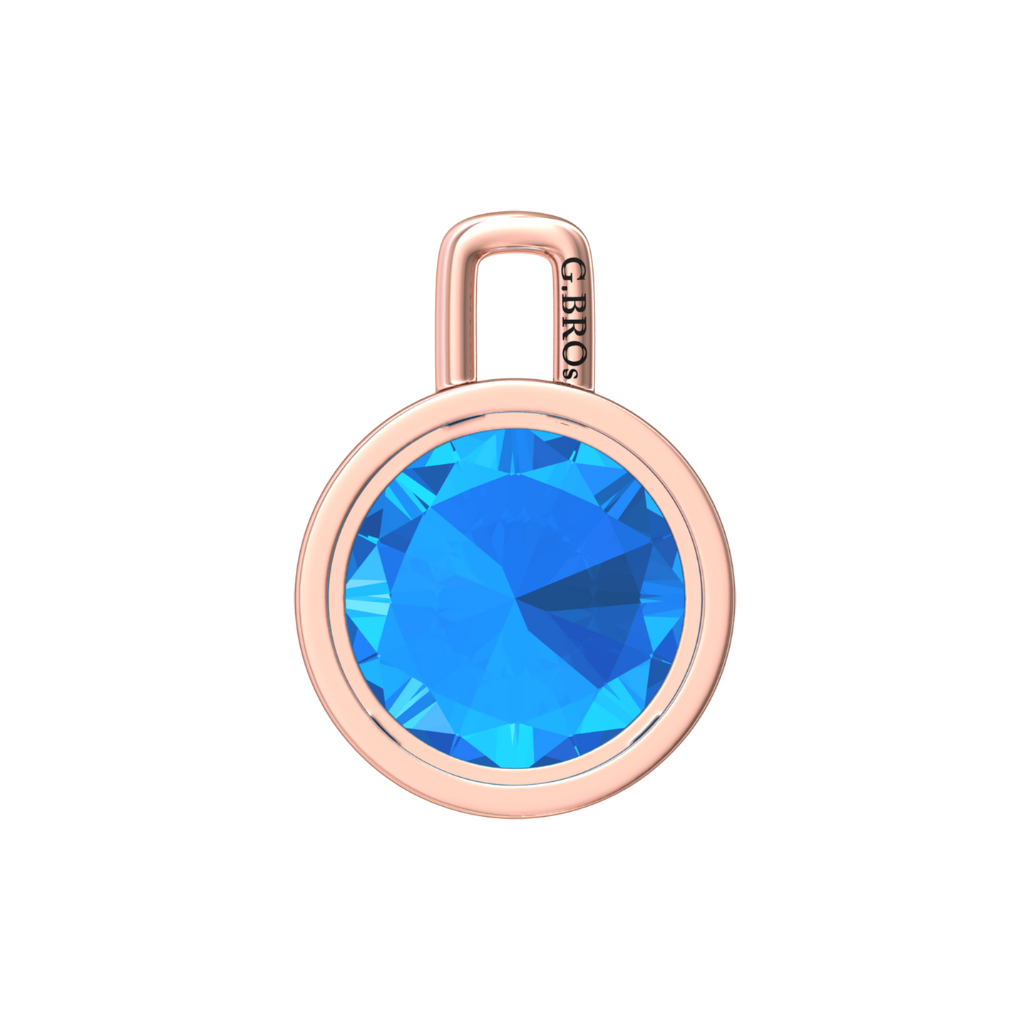 Nova pendant attachment in a plain bezel setting with round Swiss Blue Topaz Gardiner Brothers