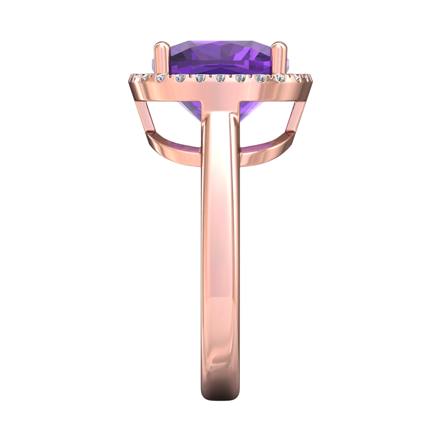 Nova cushion shaped Amethyst ring with a halo of diamonds Gardiner Brothers