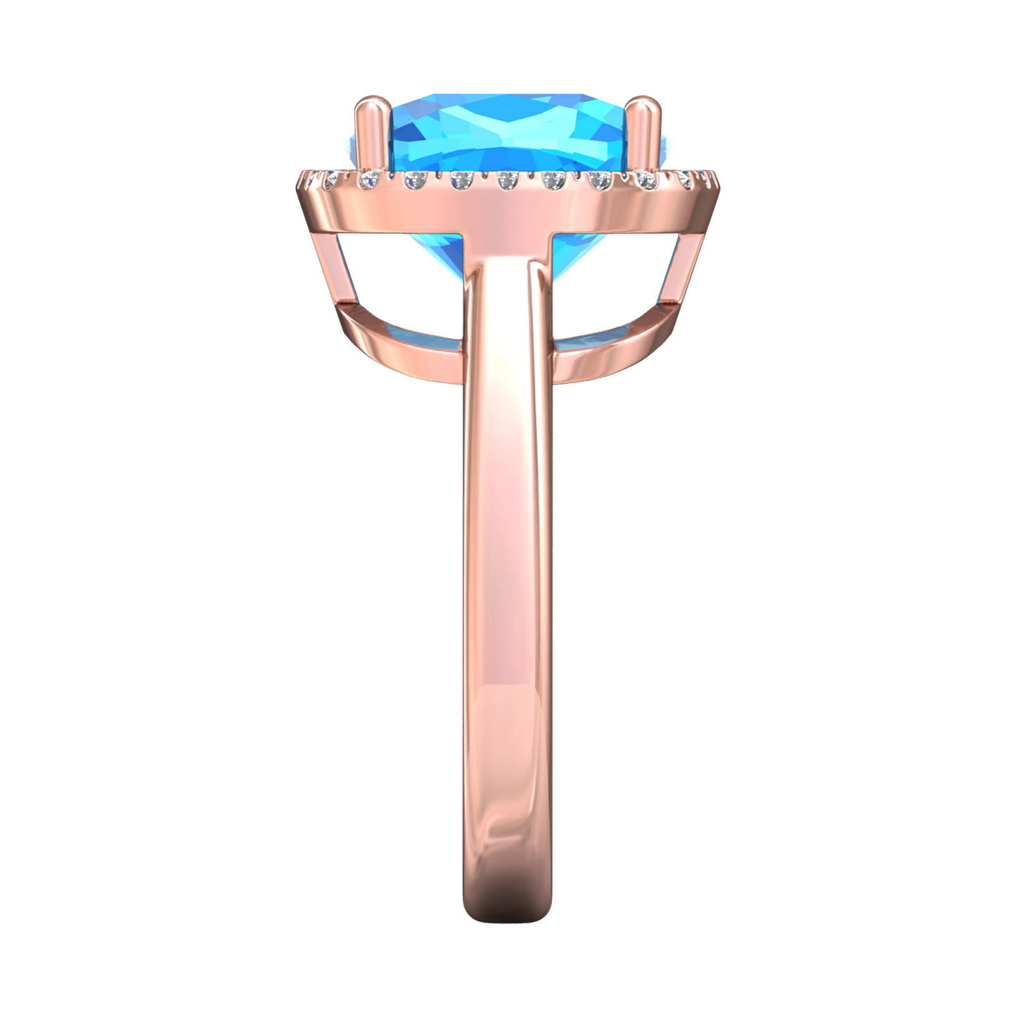 Nova cushion shaped Swiss Blue Topaz ring with a halo of diamonds Gardiner Brothers