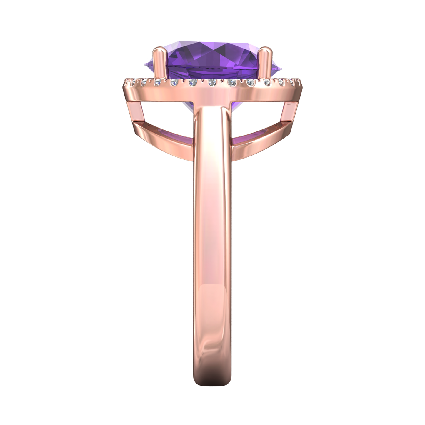 Nova round Amethyst ring with a halo of diamonds Gardiner Brothers