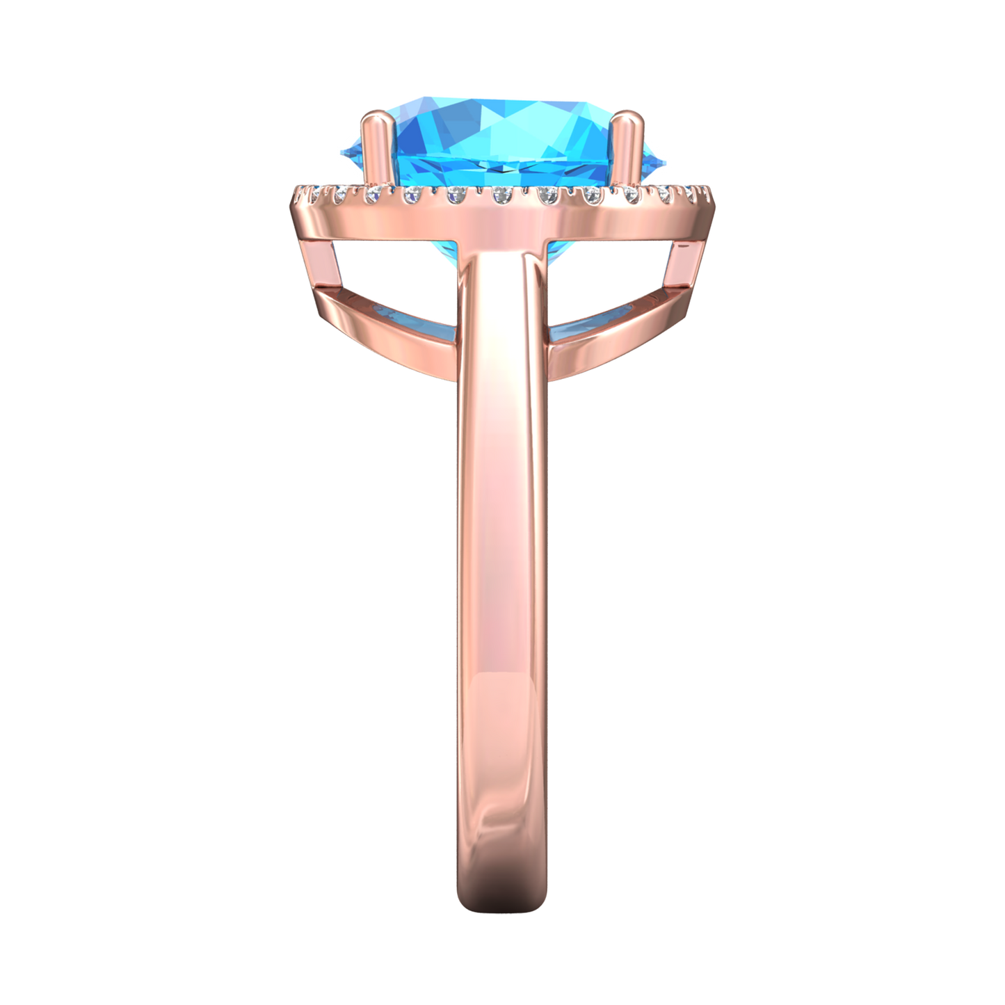 Nova round Swiss Blue Topaz ring with a halo of diamonds Gardiner Brothers