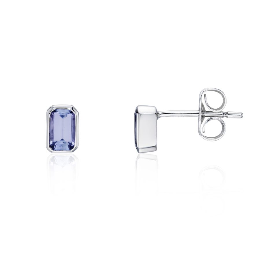 White Gold Octagonal Shaped Tanzanite Stud Earrings