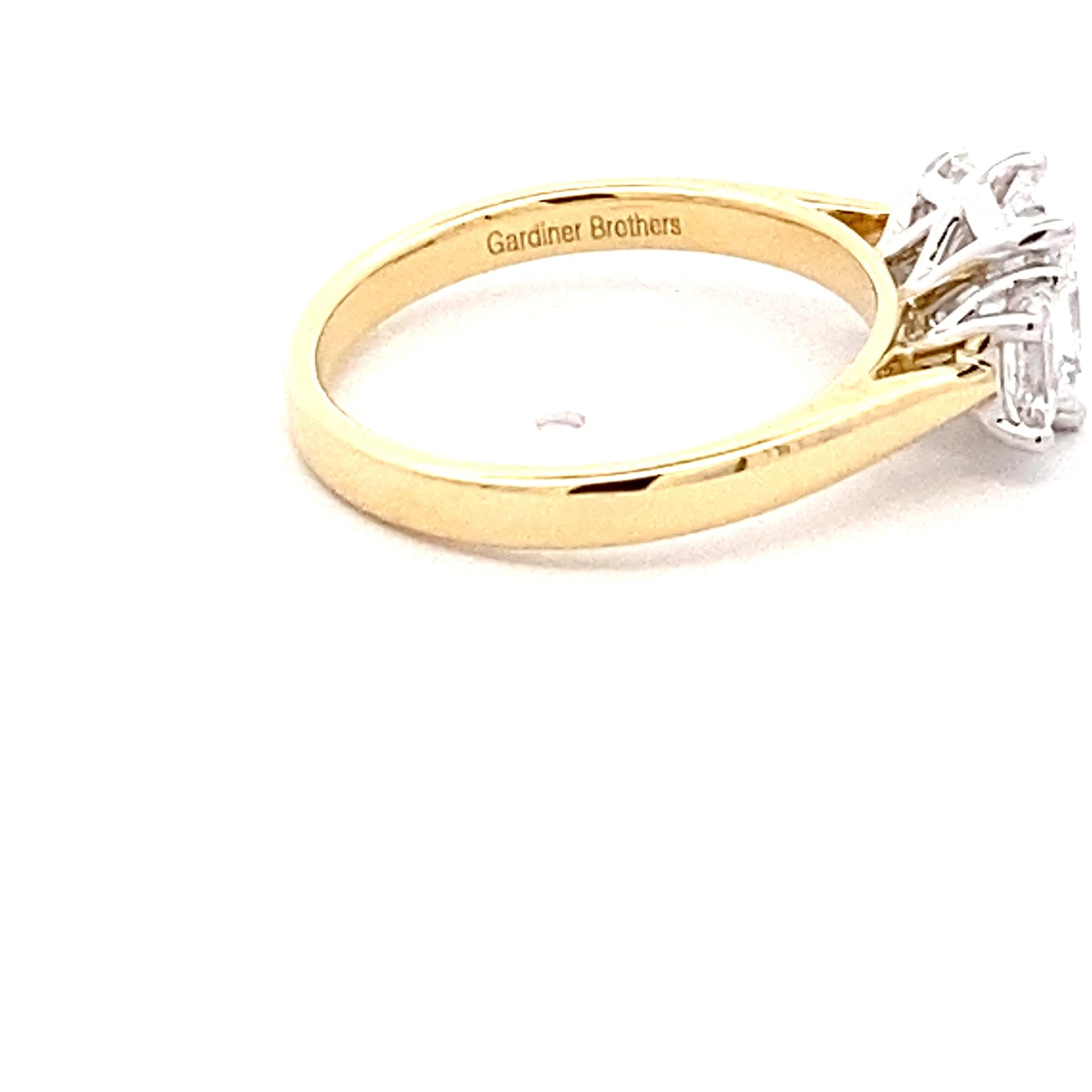 Radiant and emerald cut diamond 3 stone ring - 1.61cts Gardiner Brothers
