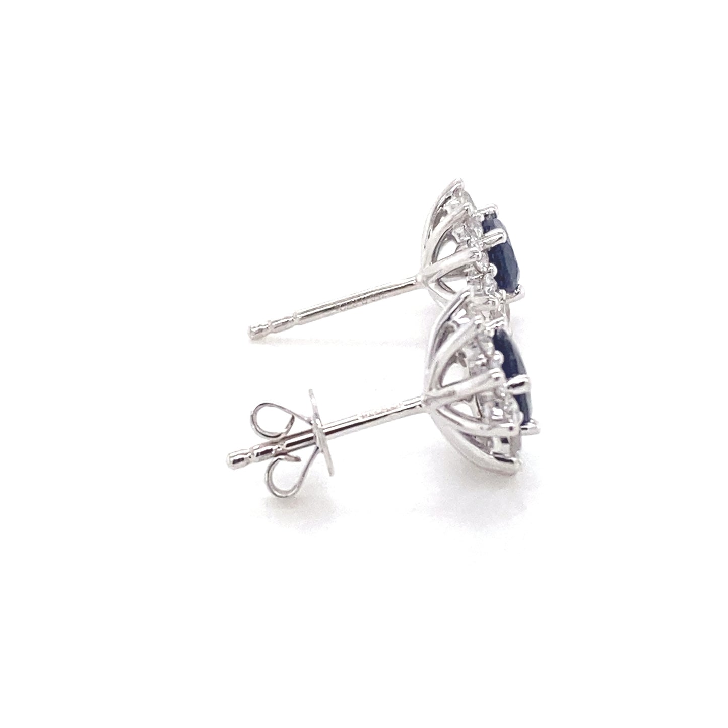 Sapphire and round brilliant cut diamond cluster style earrings Gardiner Brothers
