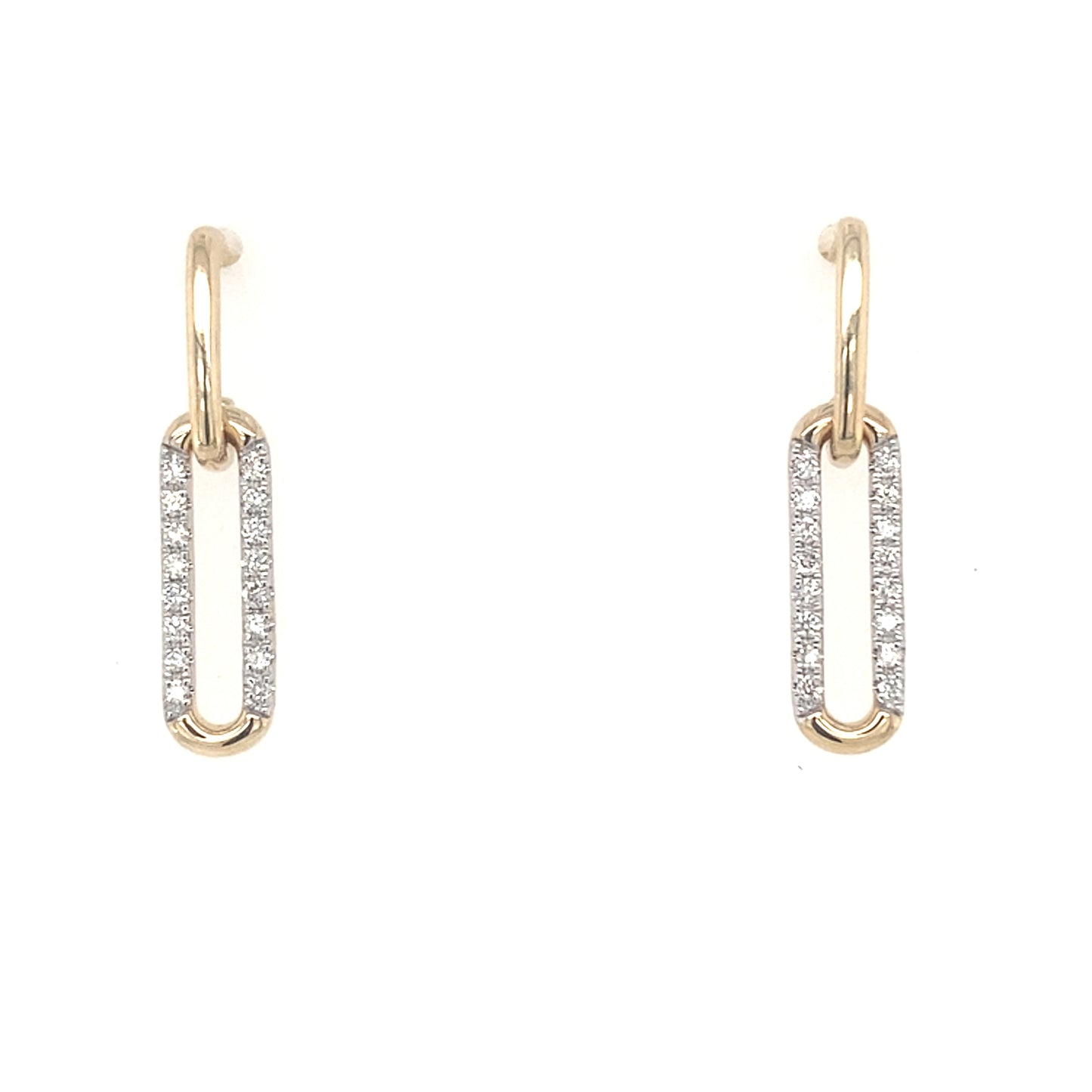Yellow and White Gold Diamond Set Oblong Drop Earrings Gardiner Brothers