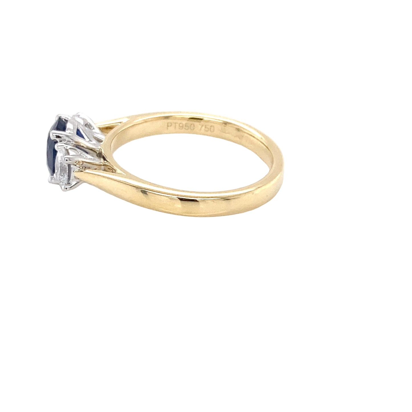 Oval Shaped Sapphire and Oval Diamond 3 stone ring Gardiner Brothers