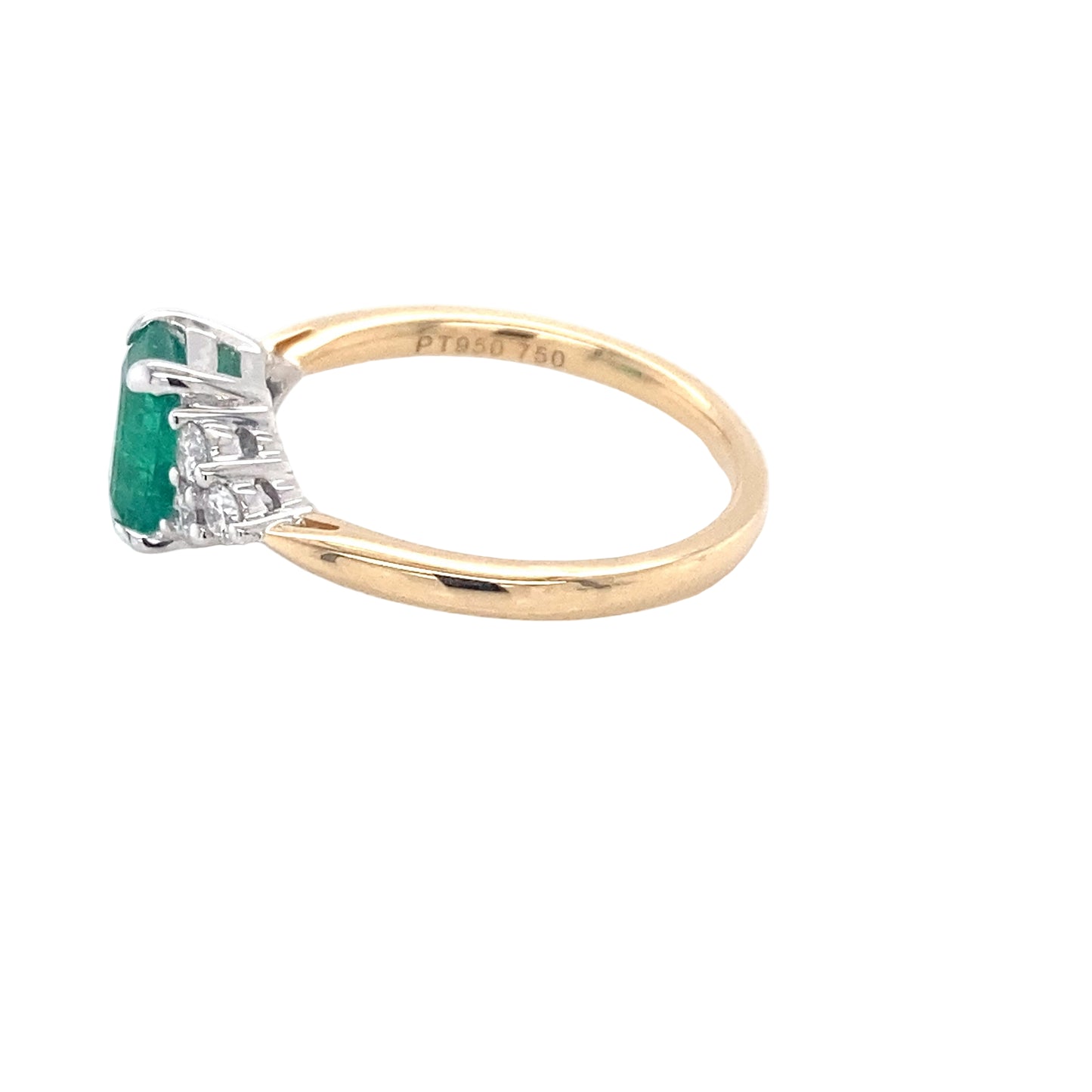 Octagonal shaped emerald and round brilliant cut diamond ring Gardiner Brothers