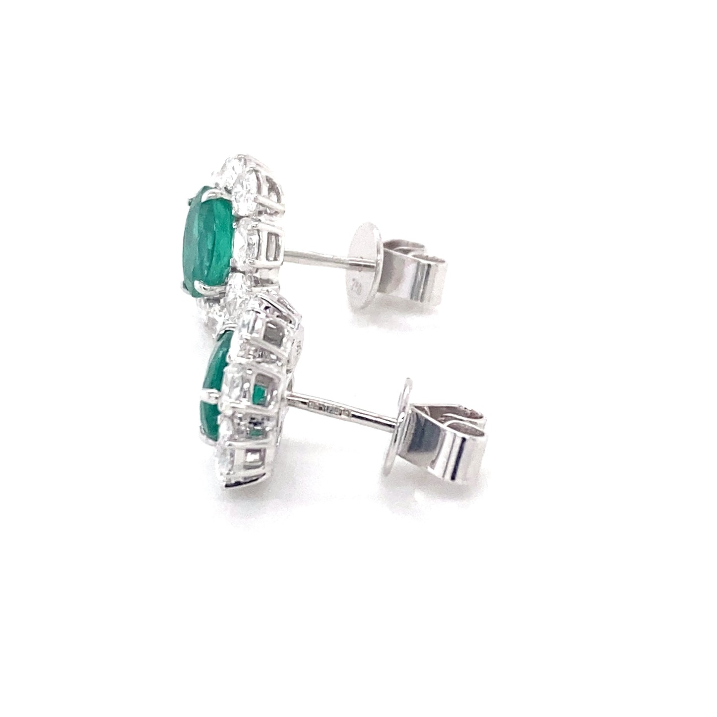 Oval shaped emerald and oval diamonds cluster style earrings Gardiner Brothers