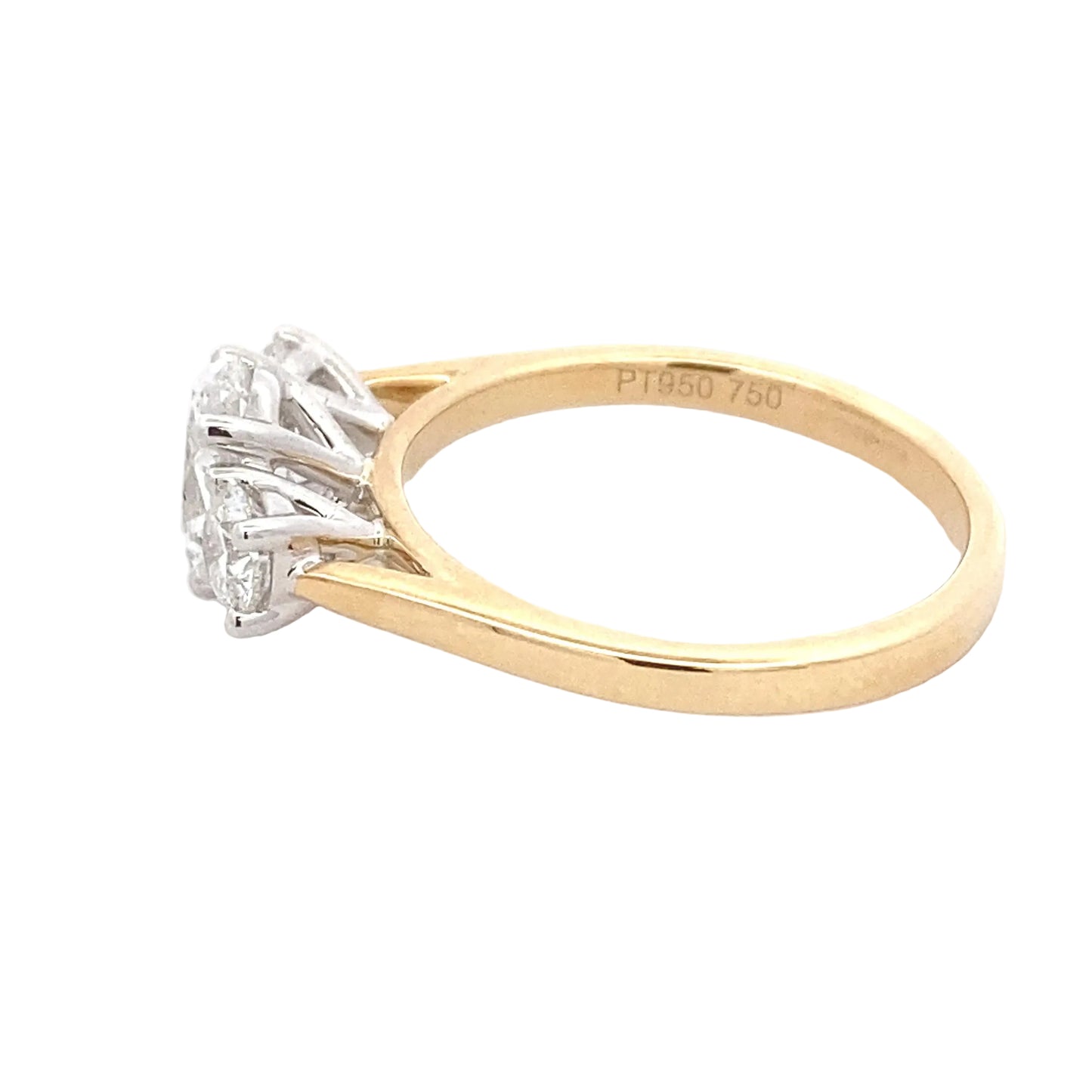 Yellow Gold Oval and round brilliant cut diamond 3 stone ring - 1.40cts Gardiner Brothers