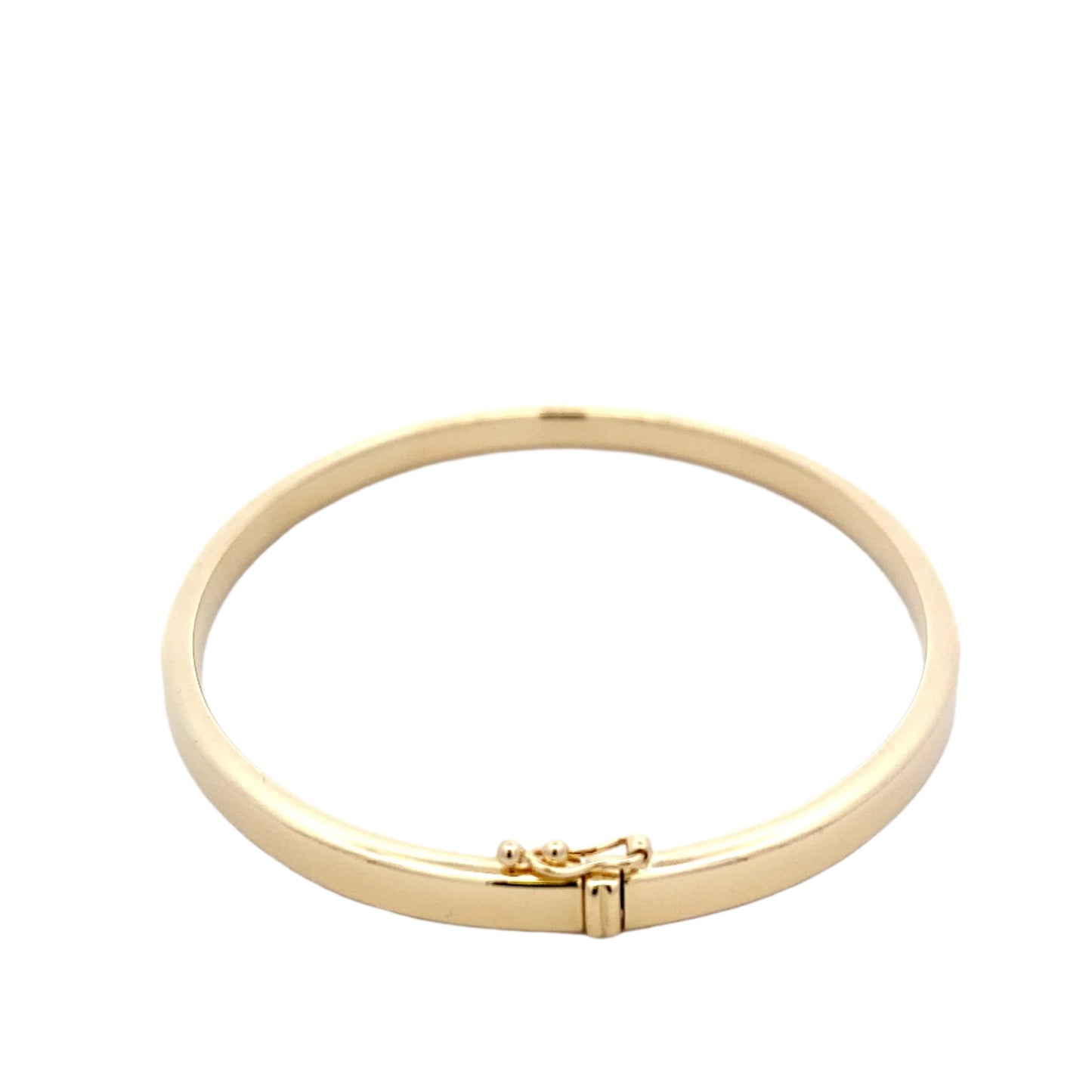 Yellow gold 4mm solid bangle in a flat profile with rounded edges Gardiner Brothers