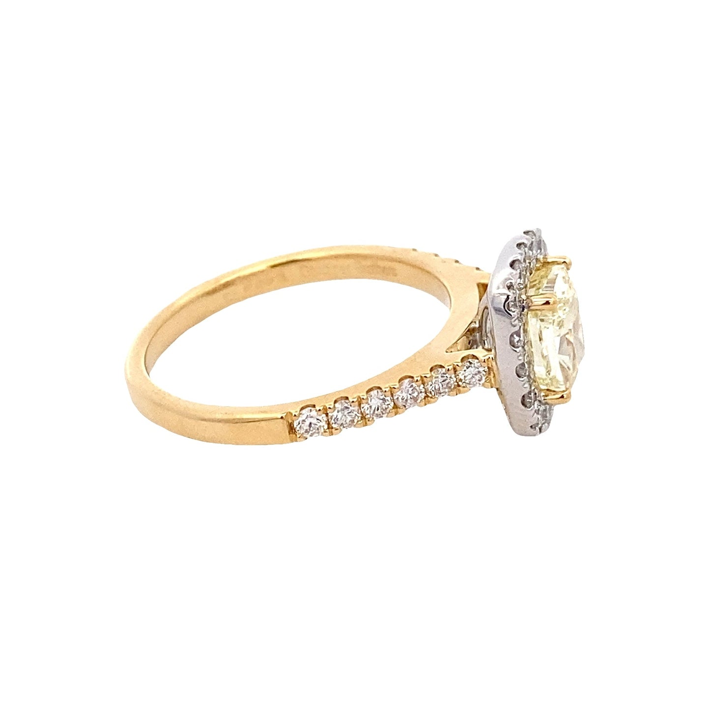 Yellow Gold cushion shaped Yellow diamond halo cluster style ring - 1.77cts Gardiner Brothers