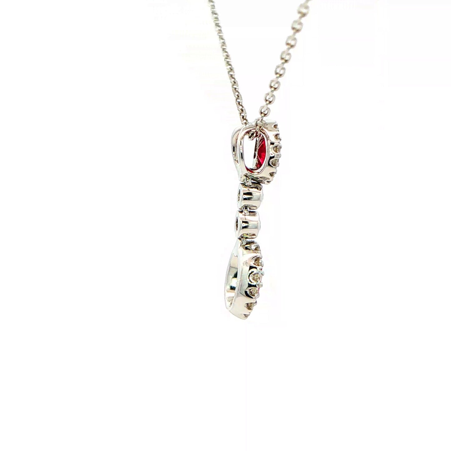 Ruby and Round Brilliant Cut Diamond Halo Drop Style Pendant Gardiner Brothers