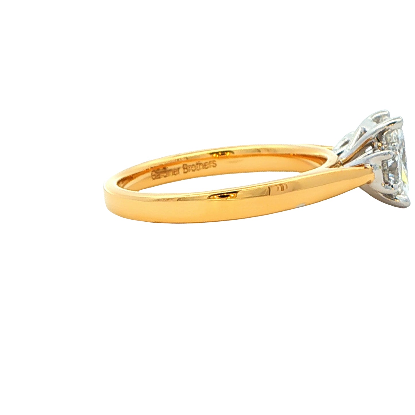 Radiant and round brilliant cut diamond 3 stone ring - 1.51cts Gardiner Brothers