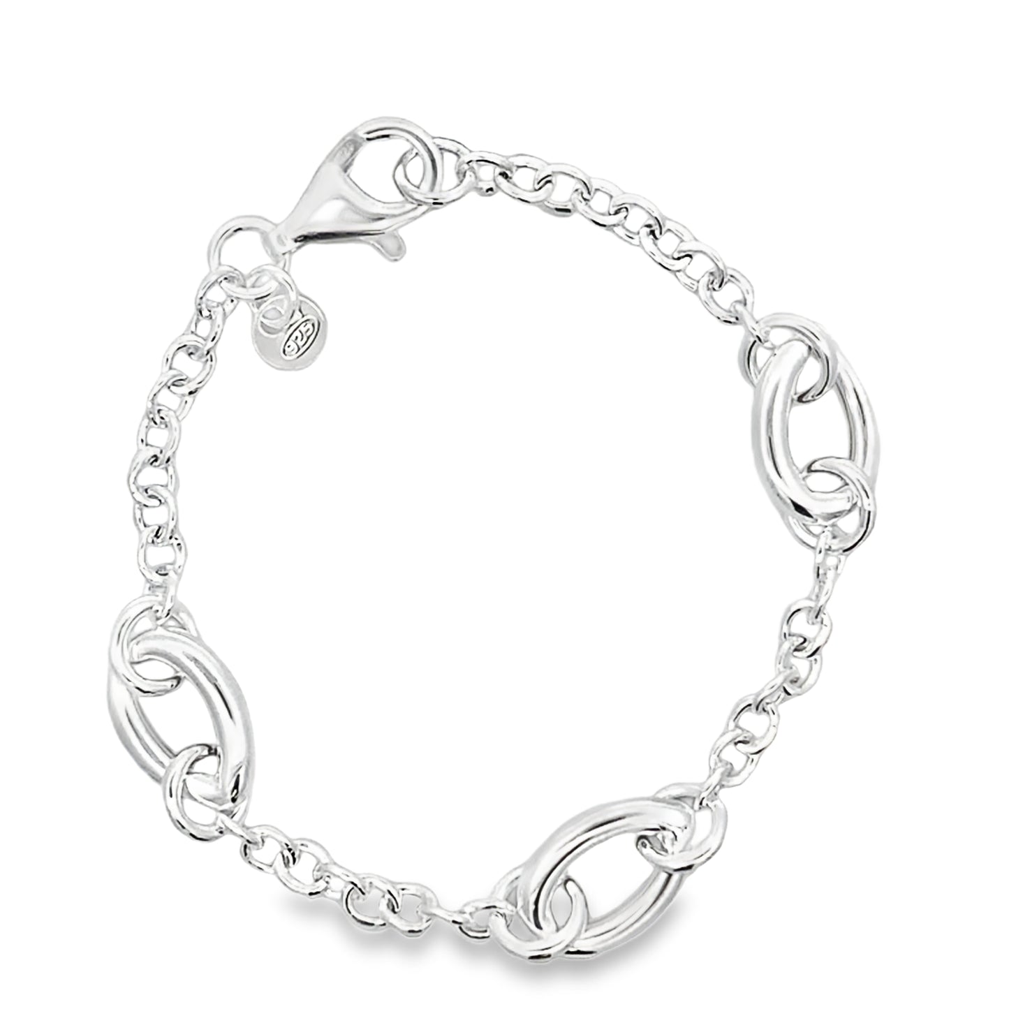 Silver Open Teardrop Station Link Bracelet Gardiner Brothers