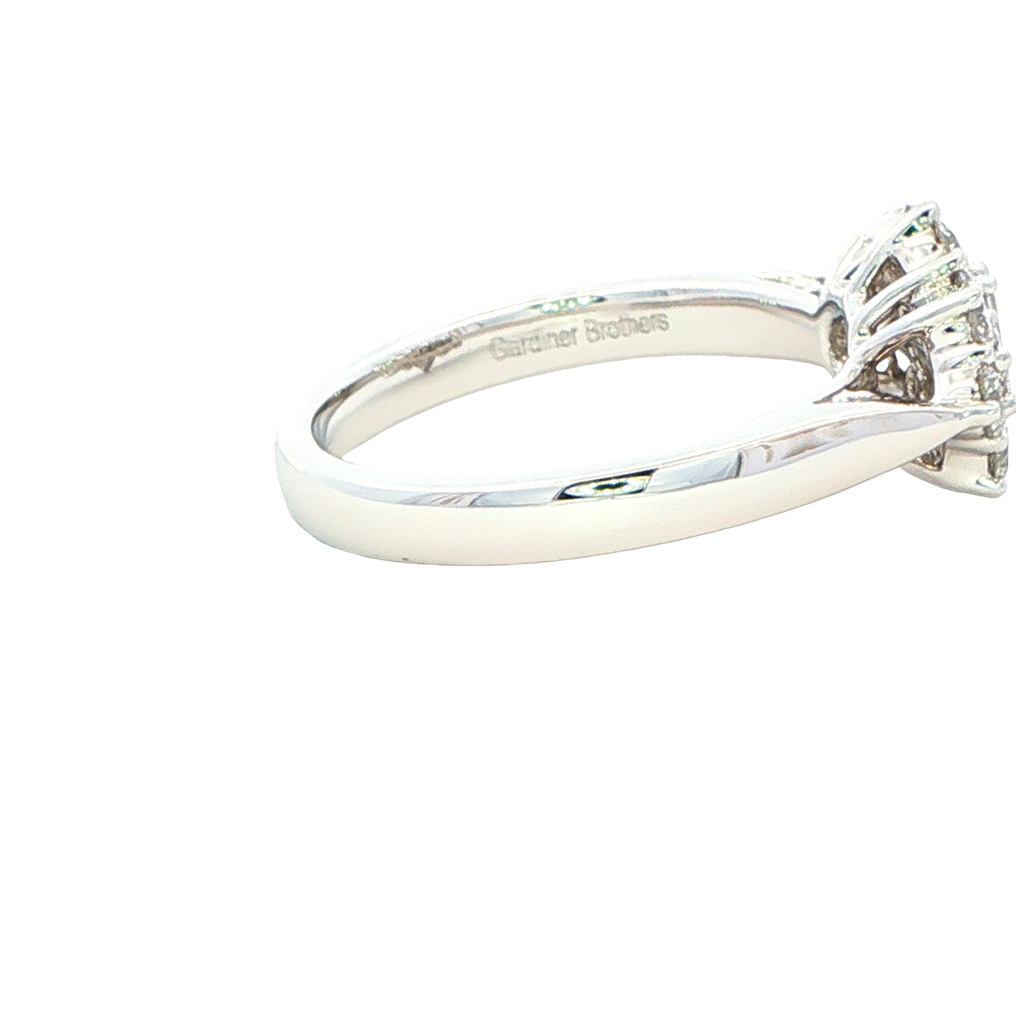 Emerald and round brilliant cut diamond Boat style cluster ring - 1.00cts Gardiner Brothers