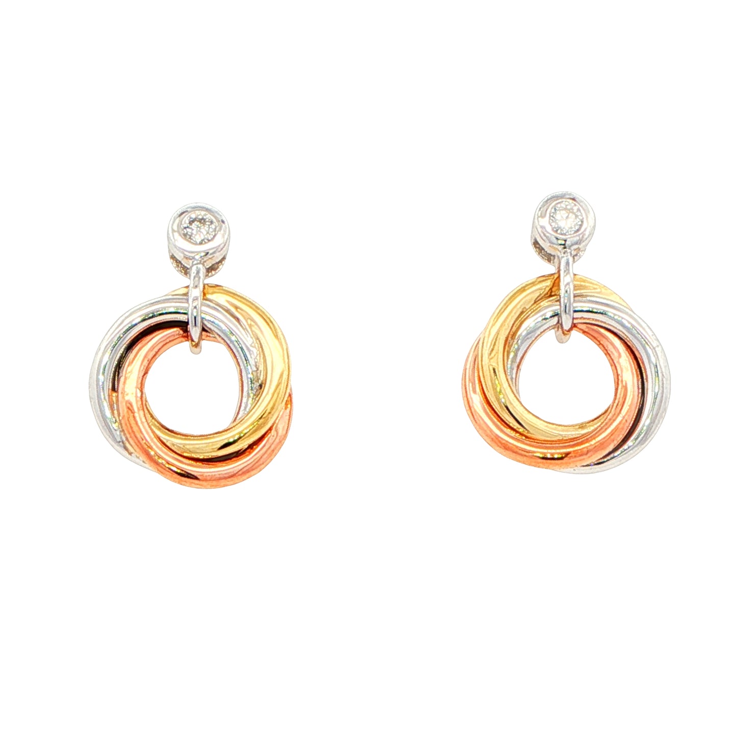 3 Colour Diamond Set Knot Style Earrings Gardiner Brothers