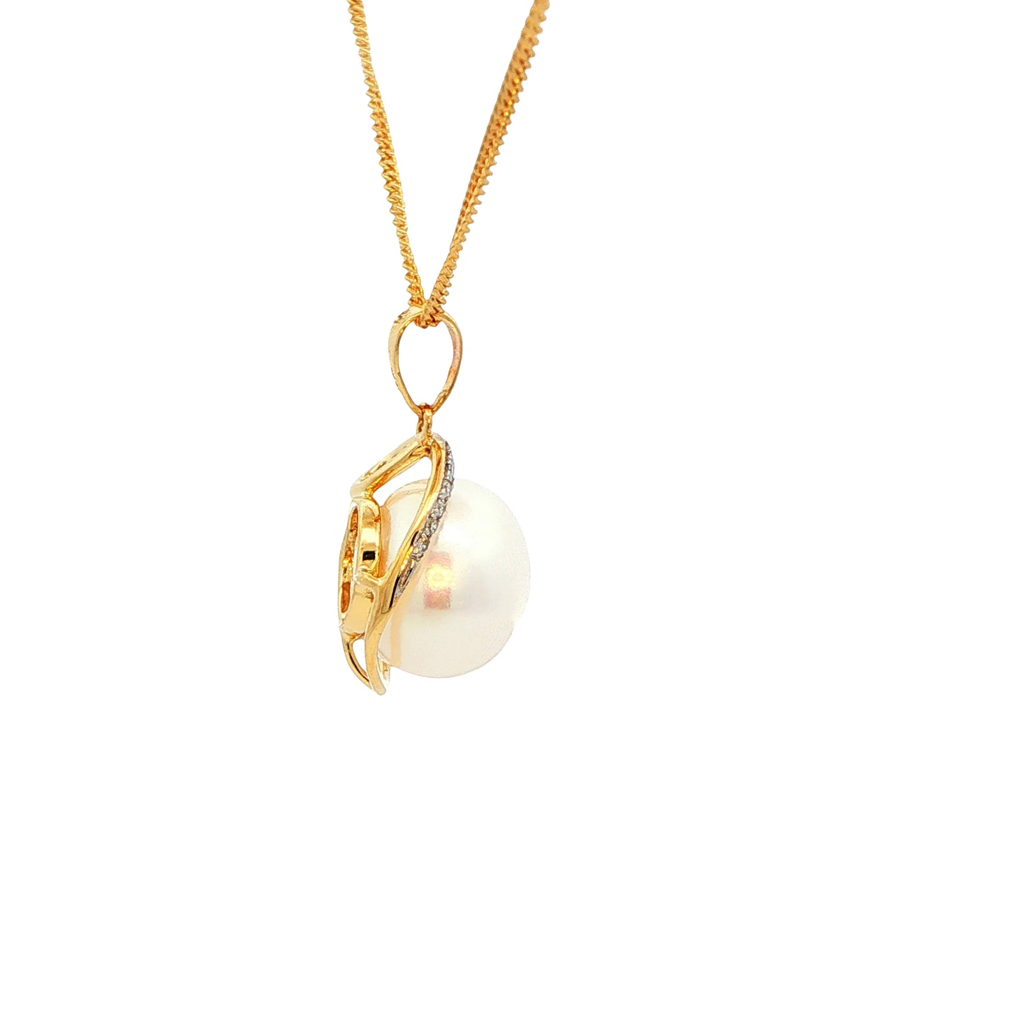 Yellow Gold Pearl and Diamond Fancy Style Pendant Gardiner Brothers