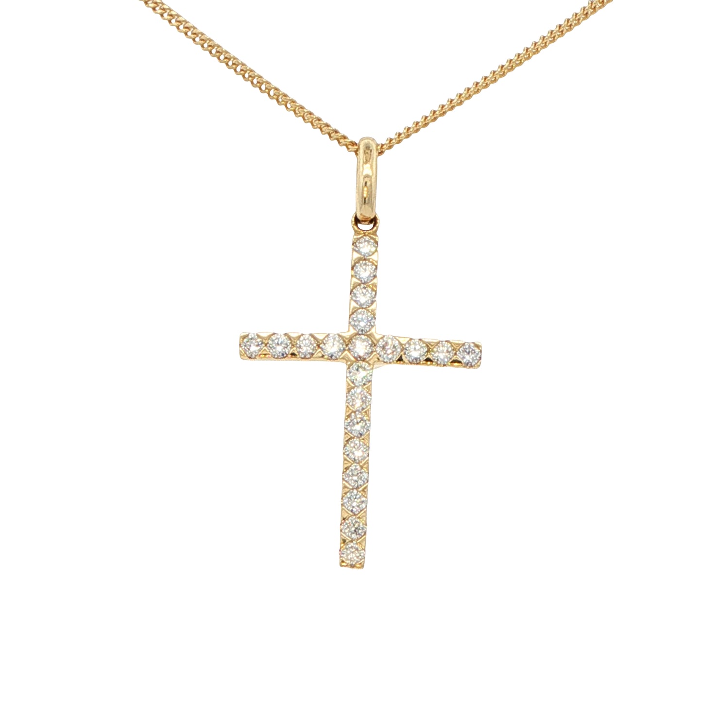 Round Brilliant cut diamond yellow gold cross pendant Gardiner Brothers
